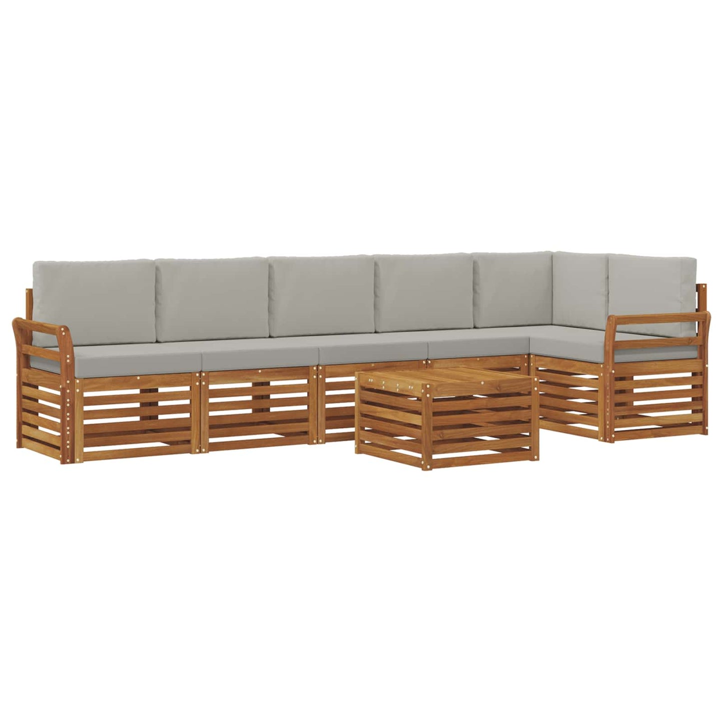 Hoekbank Set 7 pcs Natuurlijk en Lichtgrijs Massief Acaciahout is nu te koop bij PeponiXL, paradijselijk wonen!