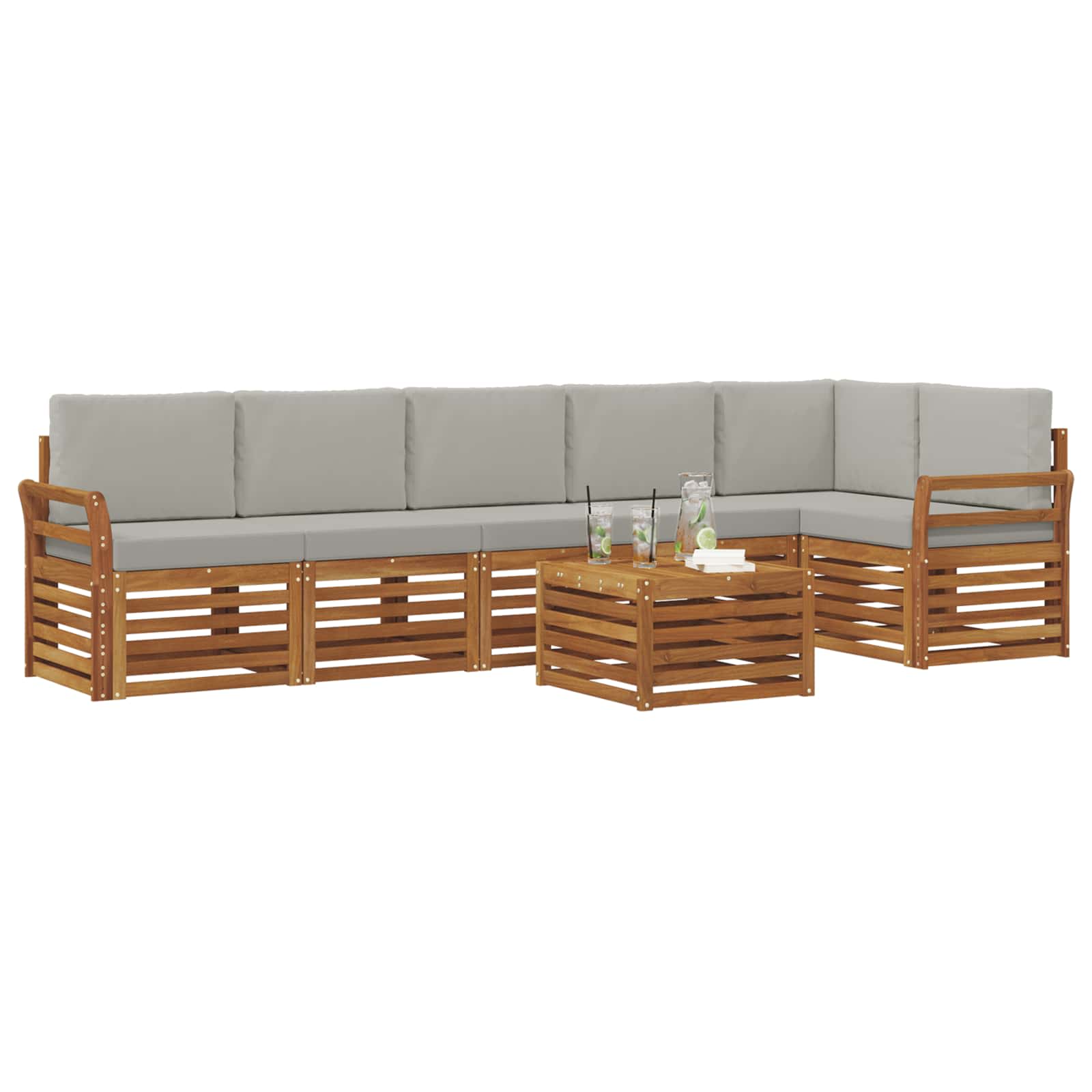 Hoekbank Set 7 pcs Natuurlijk en Lichtgrijs Massief Acaciahout is nu te koop bij PeponiXL, paradijselijk wonen!