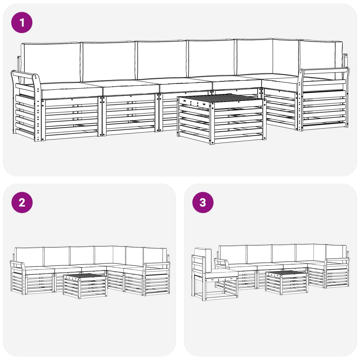 Hoekbank Set 7 pcs Natuurlijk en Lichtgrijs Massief Acaciahout is nu te koop bij PeponiXL, paradijselijk wonen!