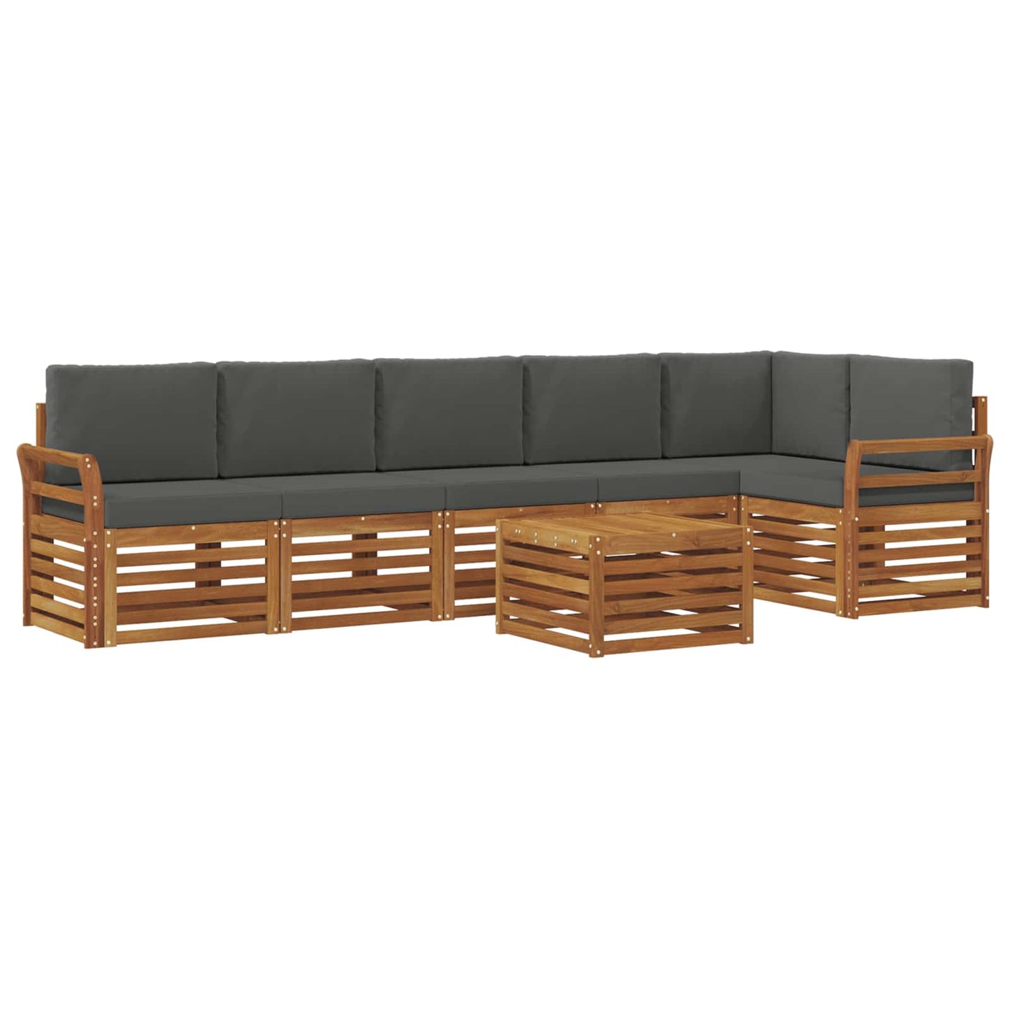 Hoekbank Set 7 pcs Natuurlijk en Antraciet Massief Acaciahout is nu te koop bij PeponiXL, paradijselijk wonen!