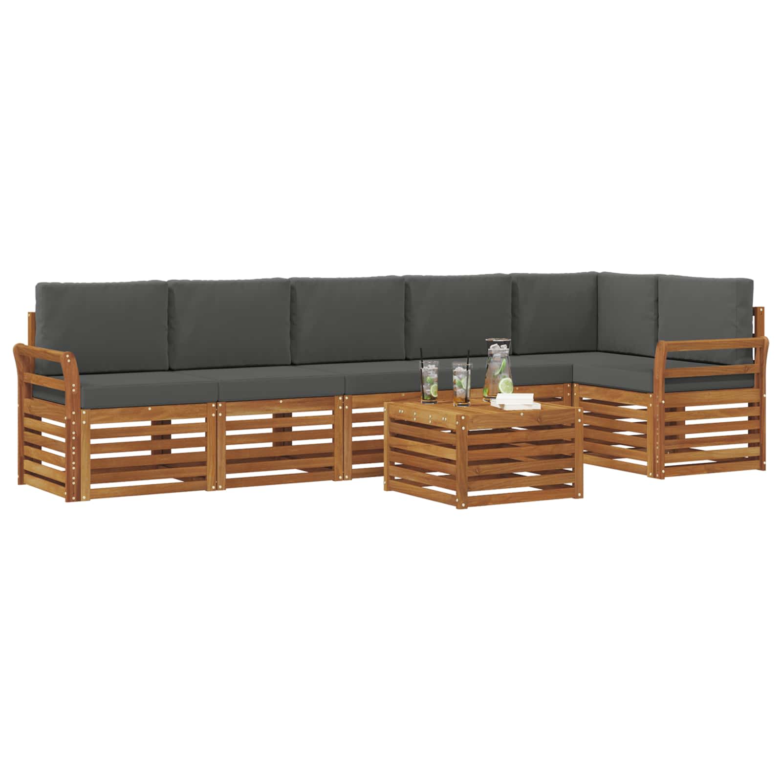 Hoekbank Set 7 pcs Natuurlijk en Antraciet Massief Acaciahout is nu te koop bij PeponiXL, paradijselijk wonen!