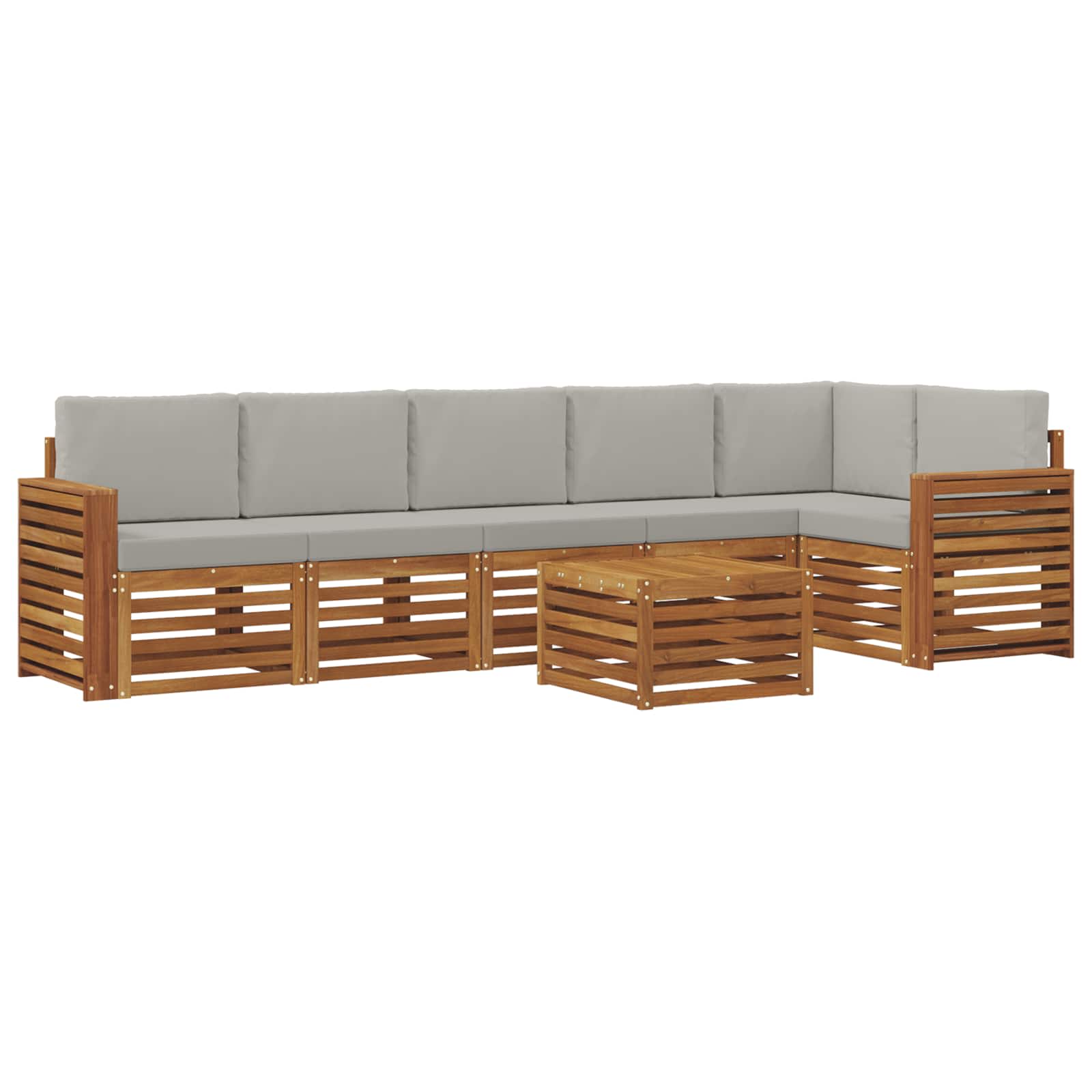 Hoekbank Set 7 pcs Natuurlijk en Lichtgrijs Massief Acaciahout is nu te koop bij PeponiXL, paradijselijk wonen!