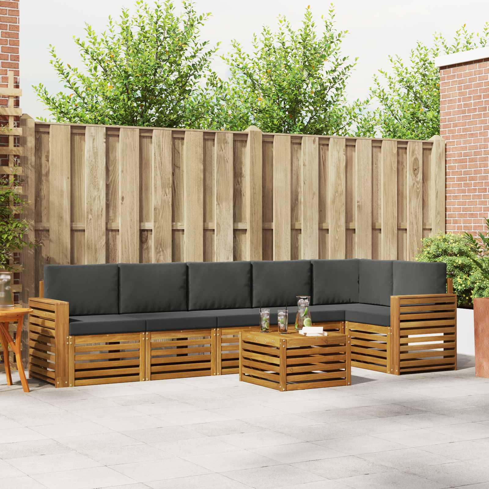 Hoekbank Set 7 pcs Natuurlijk en Antraciet Massief Acaciahout is nu te koop bij PeponiXL, paradijselijk wonen!