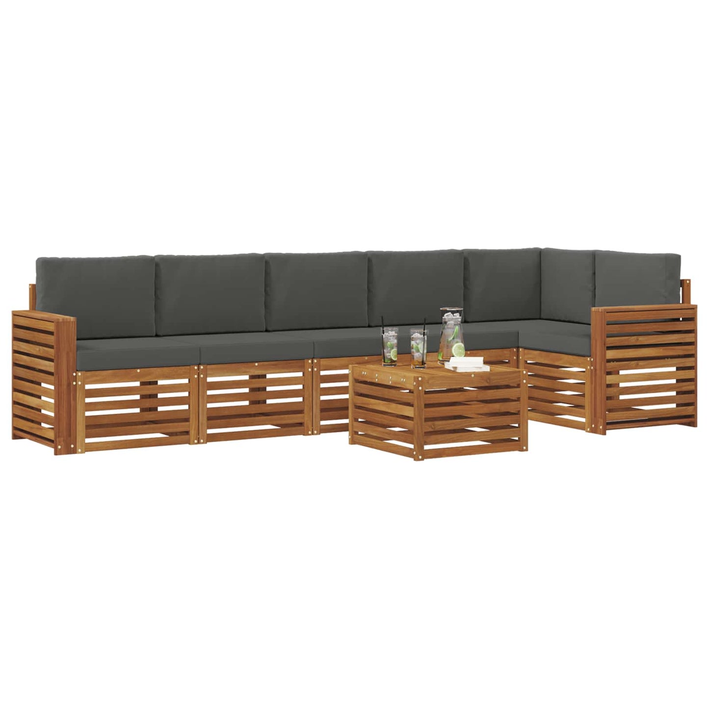 Hoekbank Set 7 pcs Natuurlijk en Antraciet Massief Acaciahout is nu te koop bij PeponiXL, paradijselijk wonen!