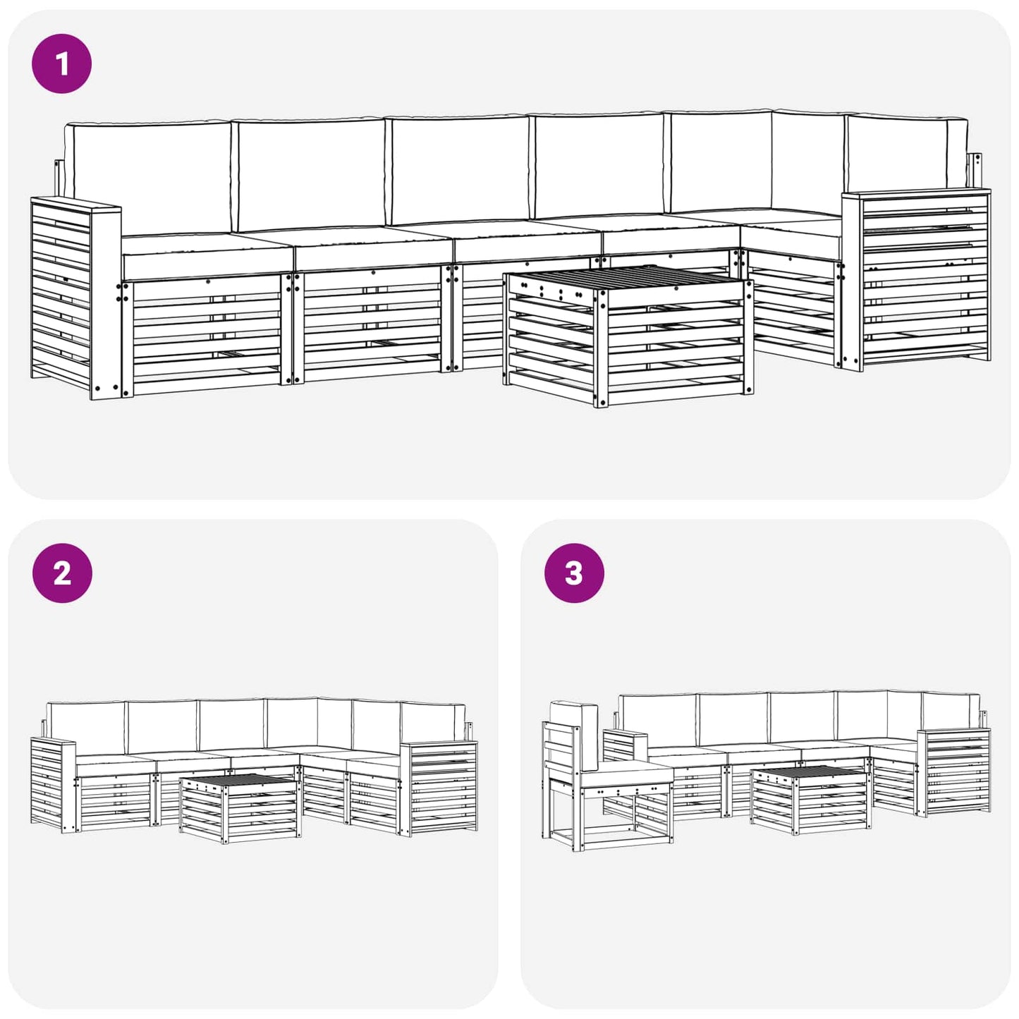 Hoekbank Set 7 pcs Natuurlijk en Antraciet Massief Acaciahout is nu te koop bij PeponiXL, paradijselijk wonen!
