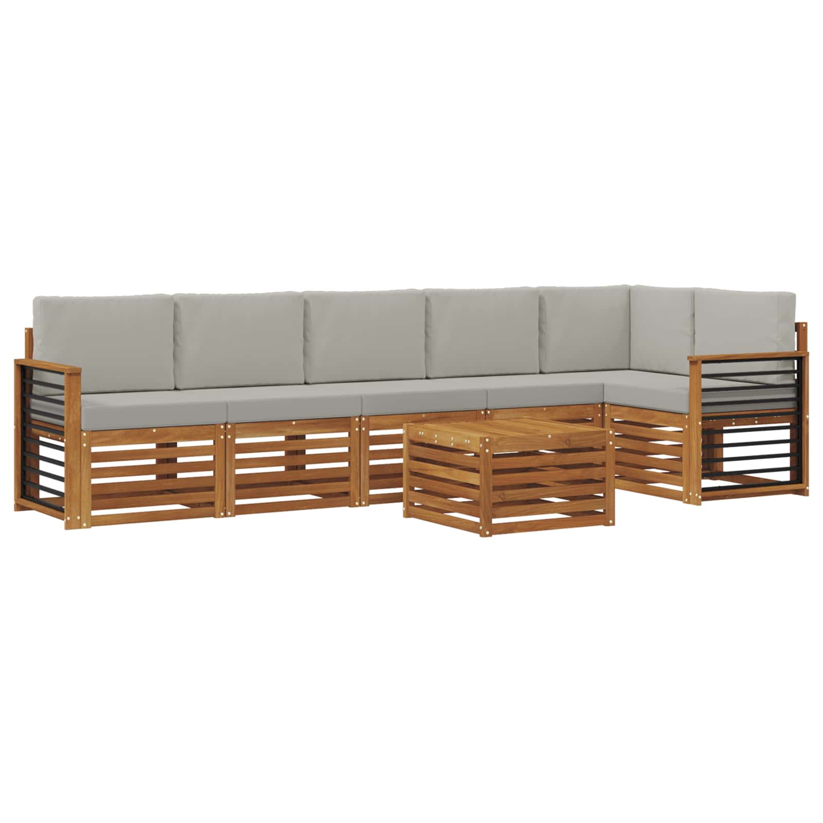 Hoekbank Set 7 pcs Natuurlijk en Lichtgrijs Massief Acaciahout is nu te koop bij PeponiXL, paradijselijk wonen!