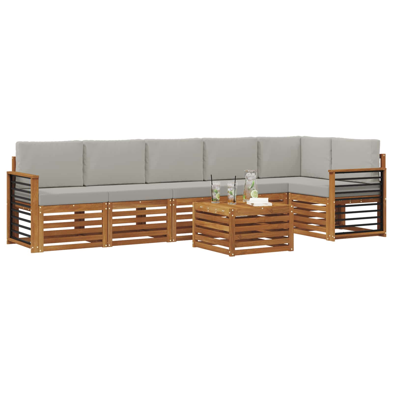 Hoekbank Set 7 pcs Natuurlijk en Lichtgrijs Massief Acaciahout is nu te koop bij PeponiXL, paradijselijk wonen!