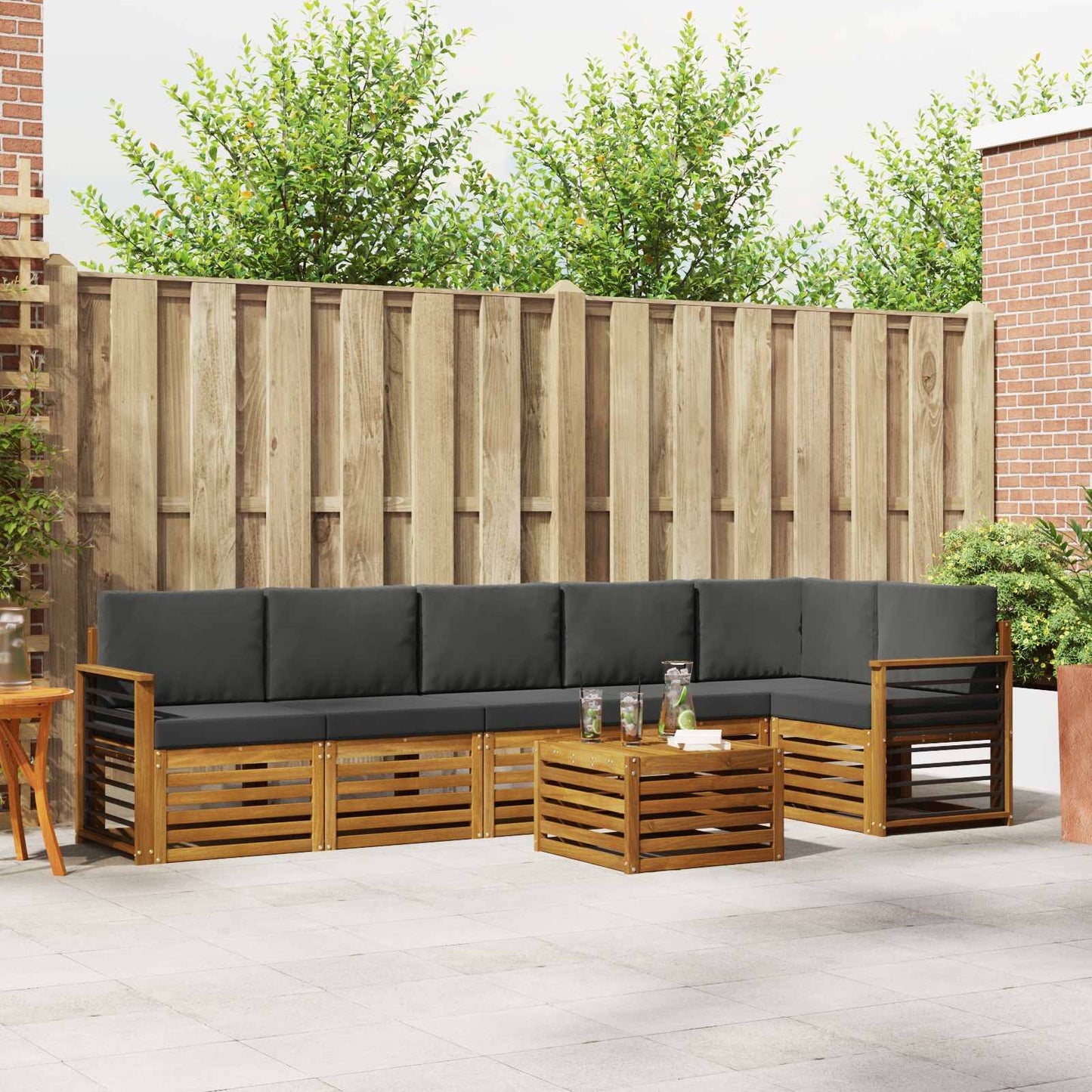 Hoekbank Set 7 pcs Natuurlijk en Antraciet Massief Acaciahout is nu te koop bij PeponiXL, paradijselijk wonen!