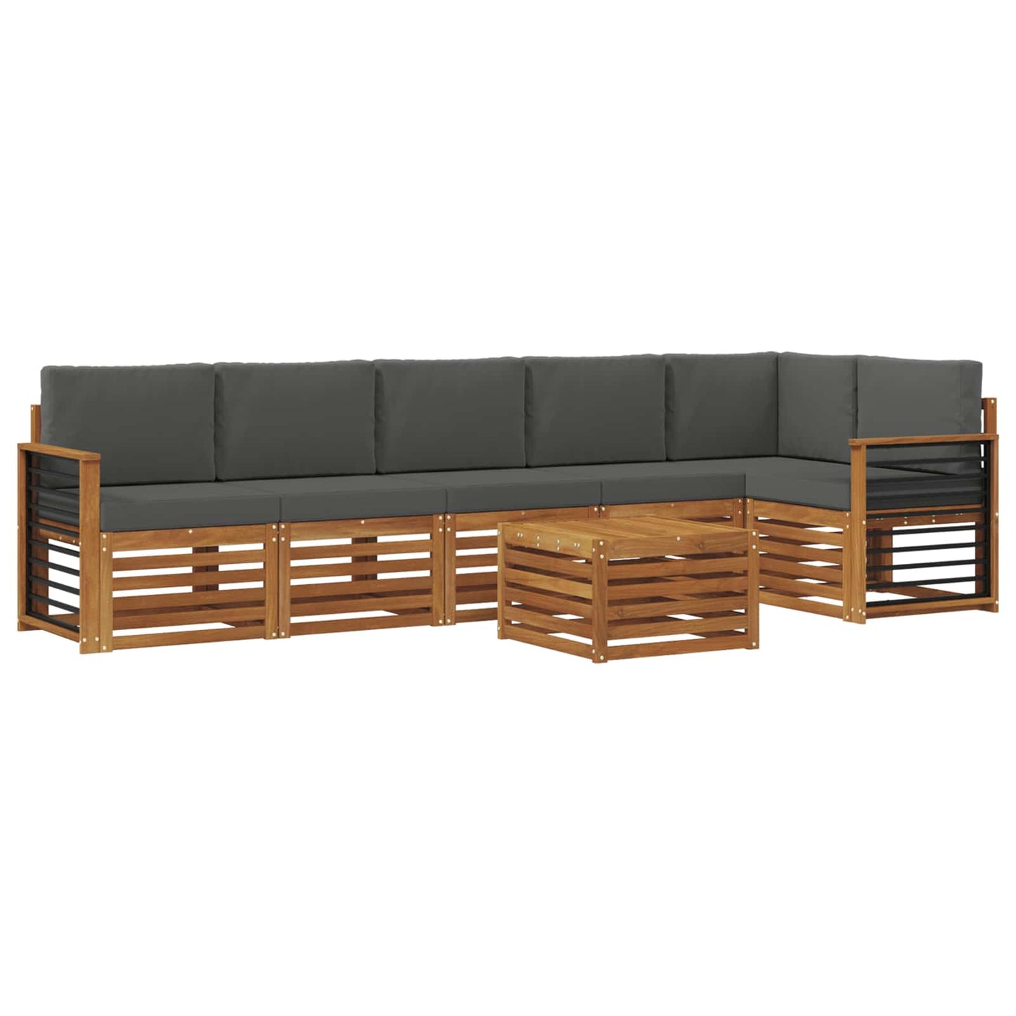 Hoekbank Set 7 pcs Natuurlijk en Antraciet Massief Acaciahout is nu te koop bij PeponiXL, paradijselijk wonen!