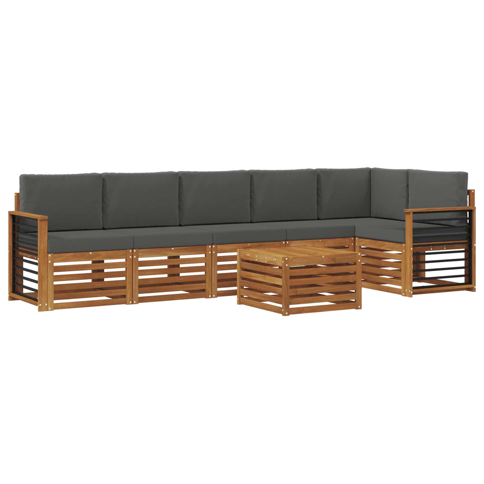 Hoekbank Set 7 pcs Natuurlijk en Antraciet Massief Acaciahout is nu te koop bij PeponiXL, paradijselijk wonen!