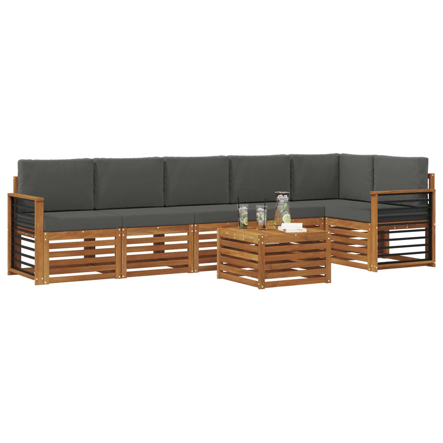 Hoekbank Set 7 pcs Natuurlijk en Antraciet Massief Acaciahout is nu te koop bij PeponiXL, paradijselijk wonen!