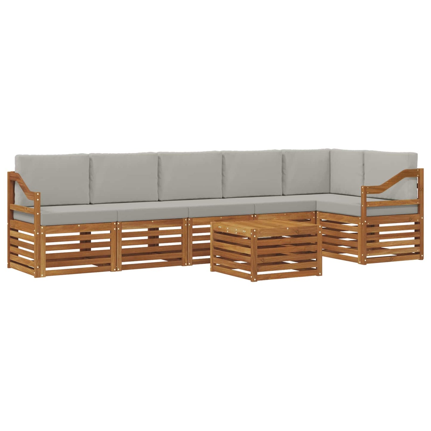 Hoekbank Set 7 pcs Natuurlijk en Lichtgrijs Massief Acaciahout is nu te koop bij PeponiXL, paradijselijk wonen!