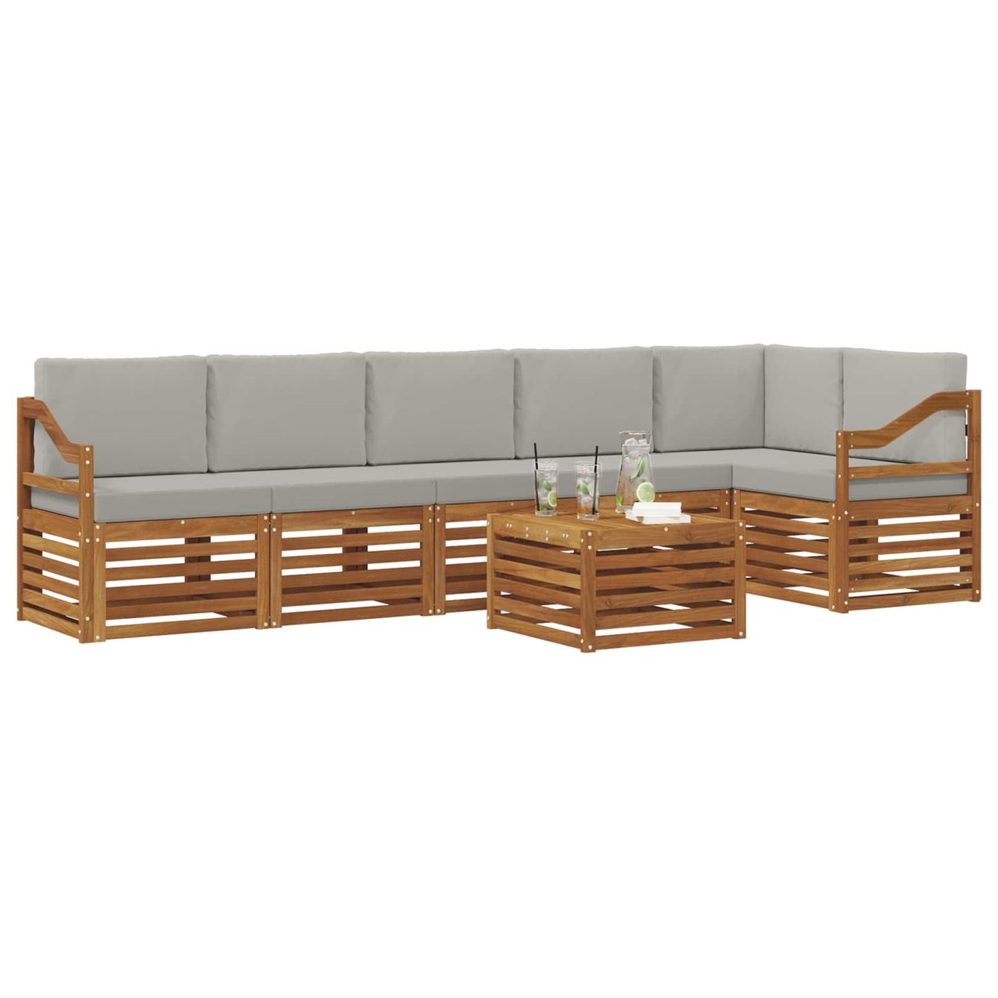 Hoekbank Set 7 pcs Natuurlijk en Lichtgrijs Massief Acaciahout is nu te koop bij PeponiXL, paradijselijk wonen!