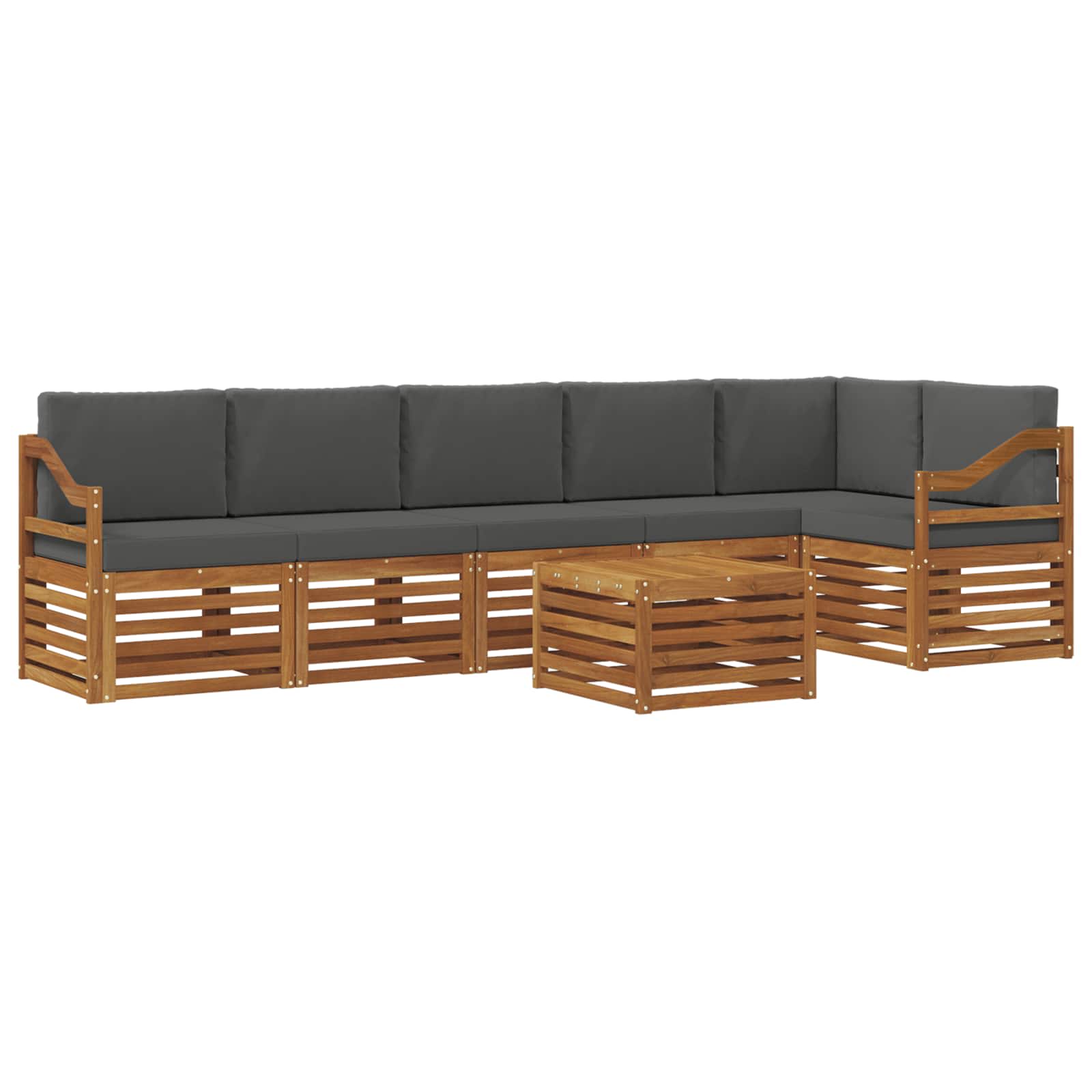 Hoekbank Set 7 pcs Natuurlijk en Antraciet Massief Acaciahout is nu te koop bij PeponiXL, paradijselijk wonen!
