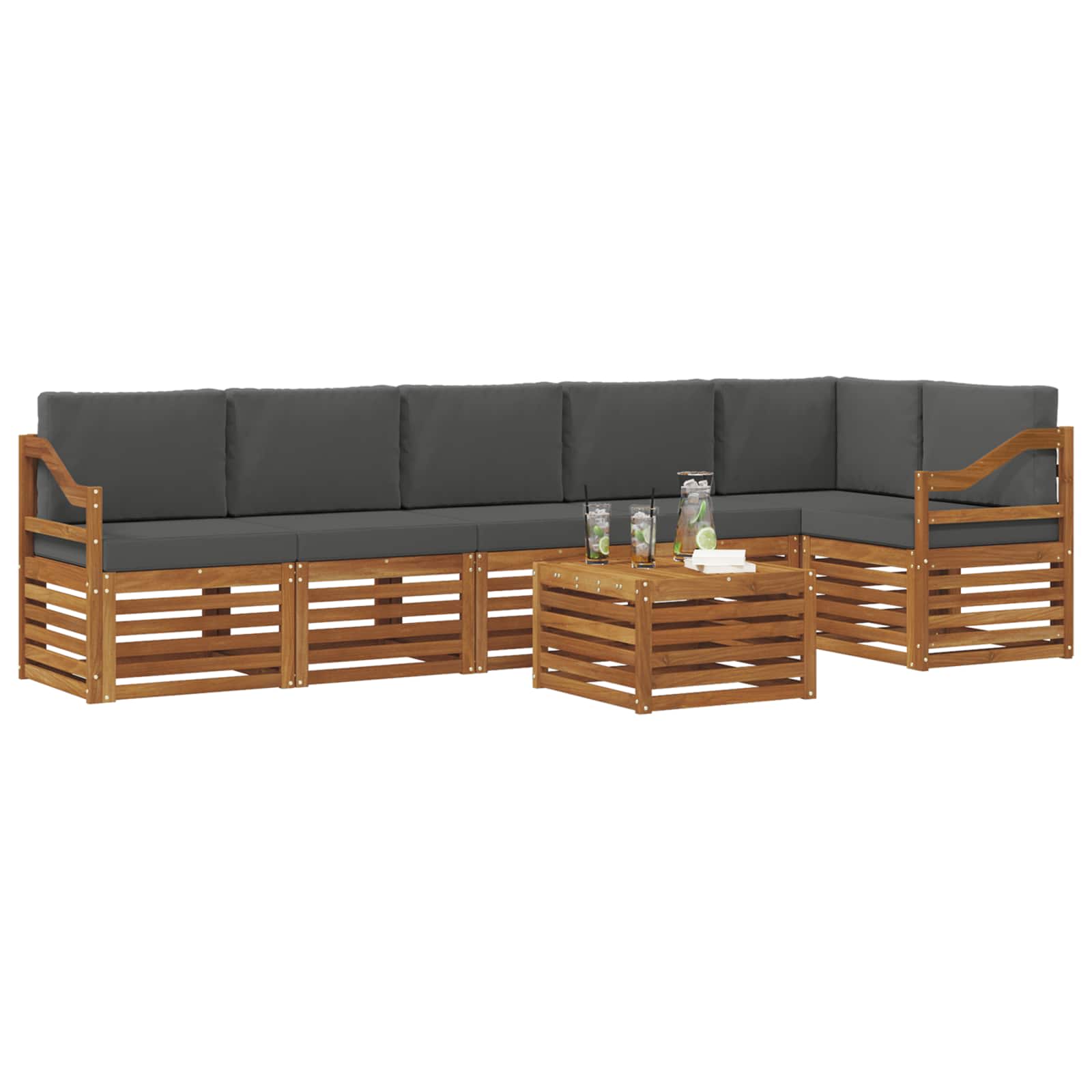 Hoekbank Set 7 pcs Natuurlijk en Antraciet Massief Acaciahout is nu te koop bij PeponiXL, paradijselijk wonen!