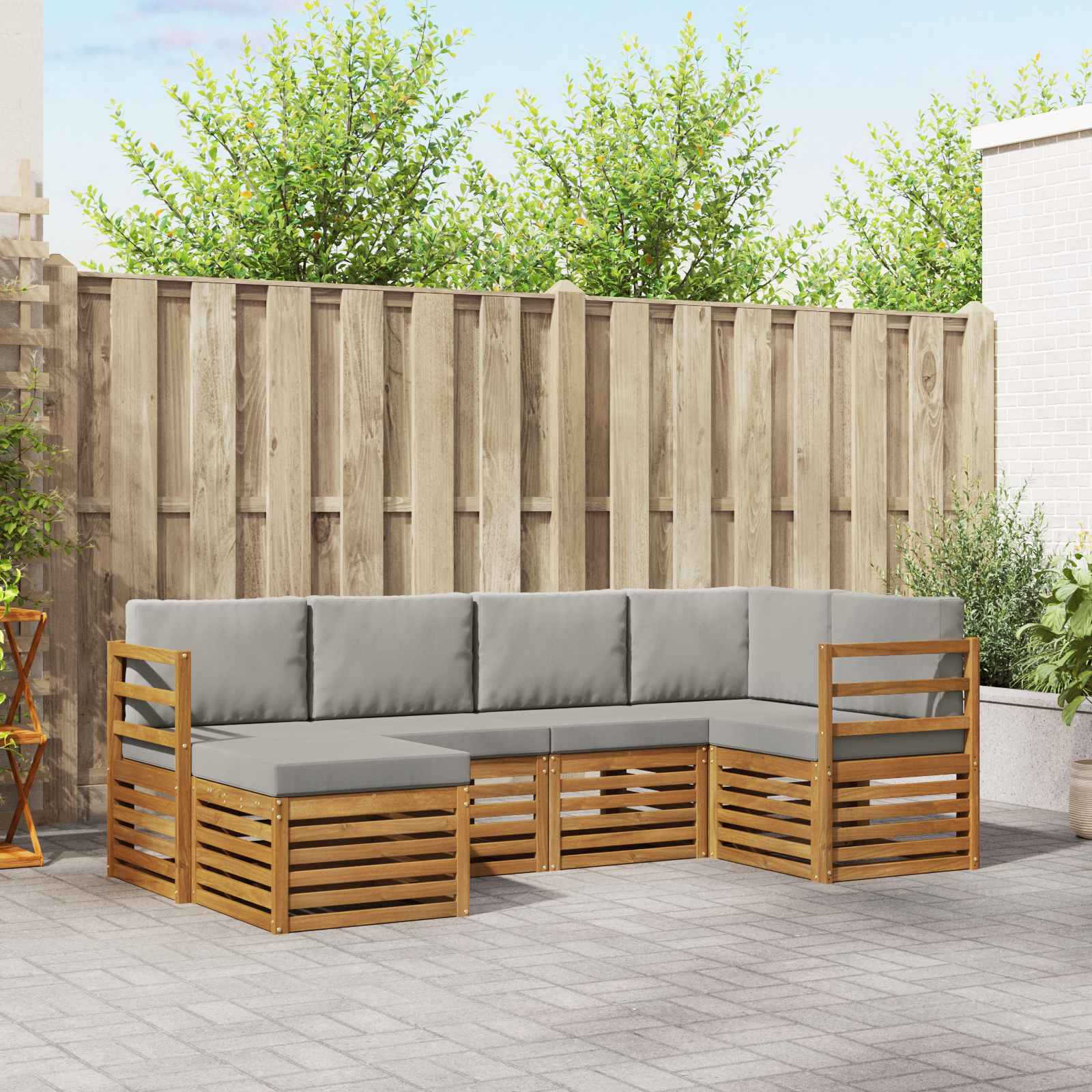 Hoekbank Set 6 pcs Natuurlijk en Lichtgrijs Massief Acaciahout is nu te koop bij PeponiXL, paradijselijk wonen!