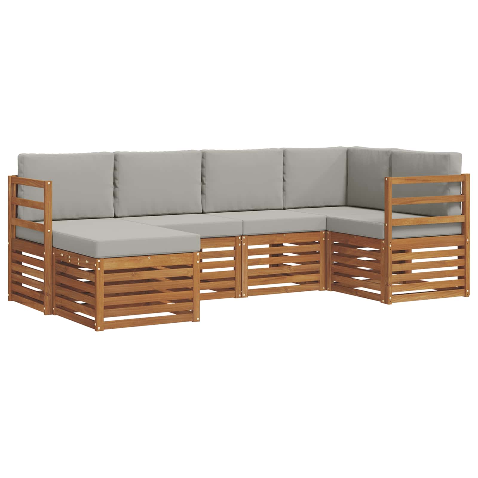 Hoekbank Set 6 pcs Natuurlijk en Lichtgrijs Massief Acaciahout is nu te koop bij PeponiXL, paradijselijk wonen!