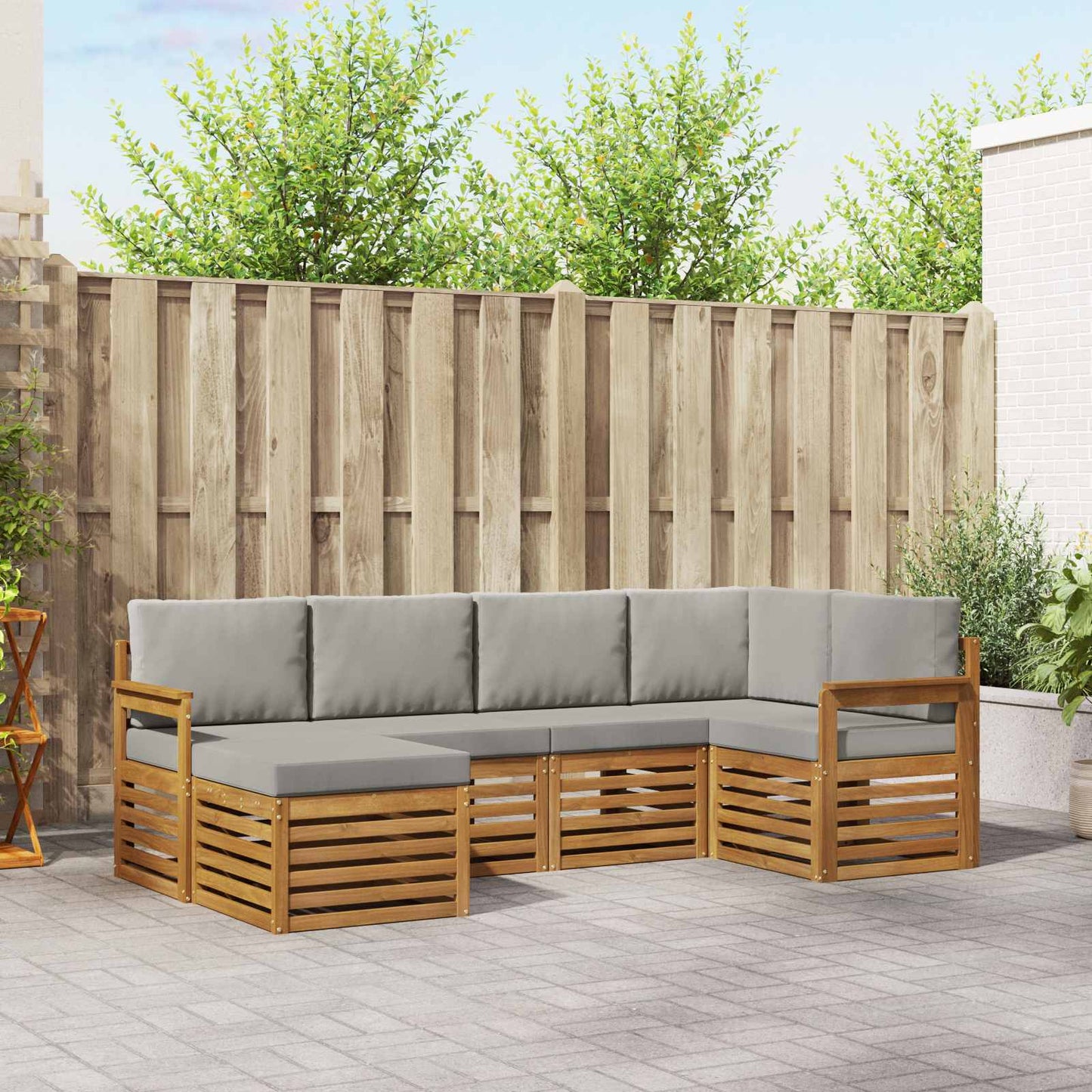 Hoekbank Set met kussen 6 pcs Natuurlijk en Lichtgrijs is nu te koop bij PeponiXL, paradijselijk wonen!