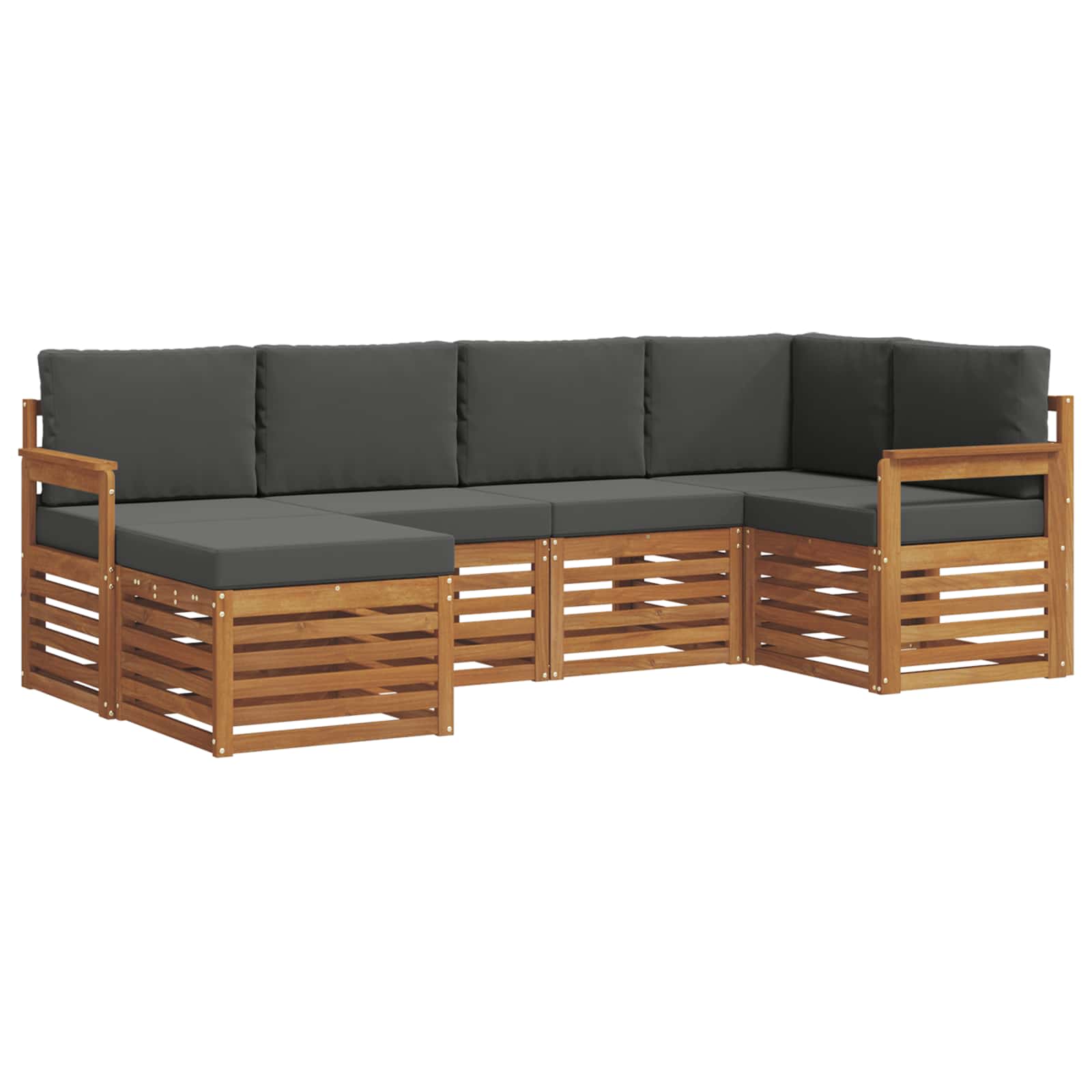 Hoekbank Set 6 pcs Natuurlijk en Antraciet Massief Acaciahout is nu te koop bij PeponiXL, paradijselijk wonen!