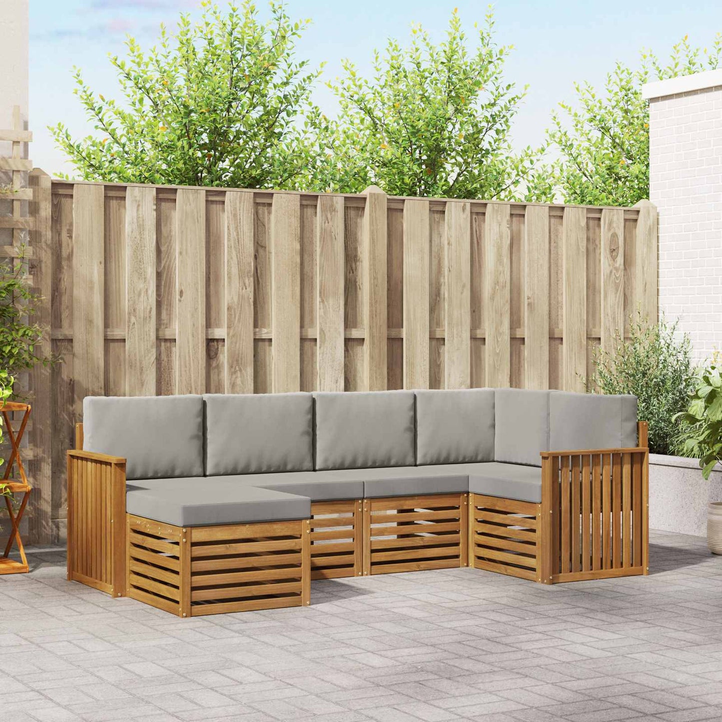 Hoekbank Set met kussen 6 pcs Natuurlijk en Lichtgrijs is nu te koop bij PeponiXL, paradijselijk wonen!
