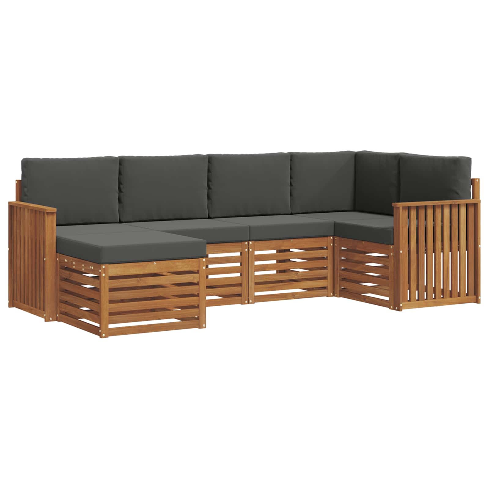 Hoekbank Set 6 pcs Natuurlijk en Antraciet Massief Acaciahout is nu te koop bij PeponiXL, paradijselijk wonen!