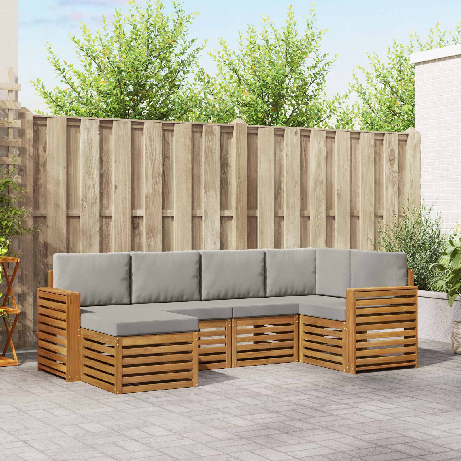Hoekbank Set met kussen 6 pcs Natuurlijk en Lichtgrijs is nu te koop bij PeponiXL, paradijselijk wonen!