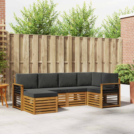 Hoekbank Set 6 pcs Natuurlijk en Antraciet Massief Acaciahout is nu te koop bij PeponiXL, paradijselijk wonen!