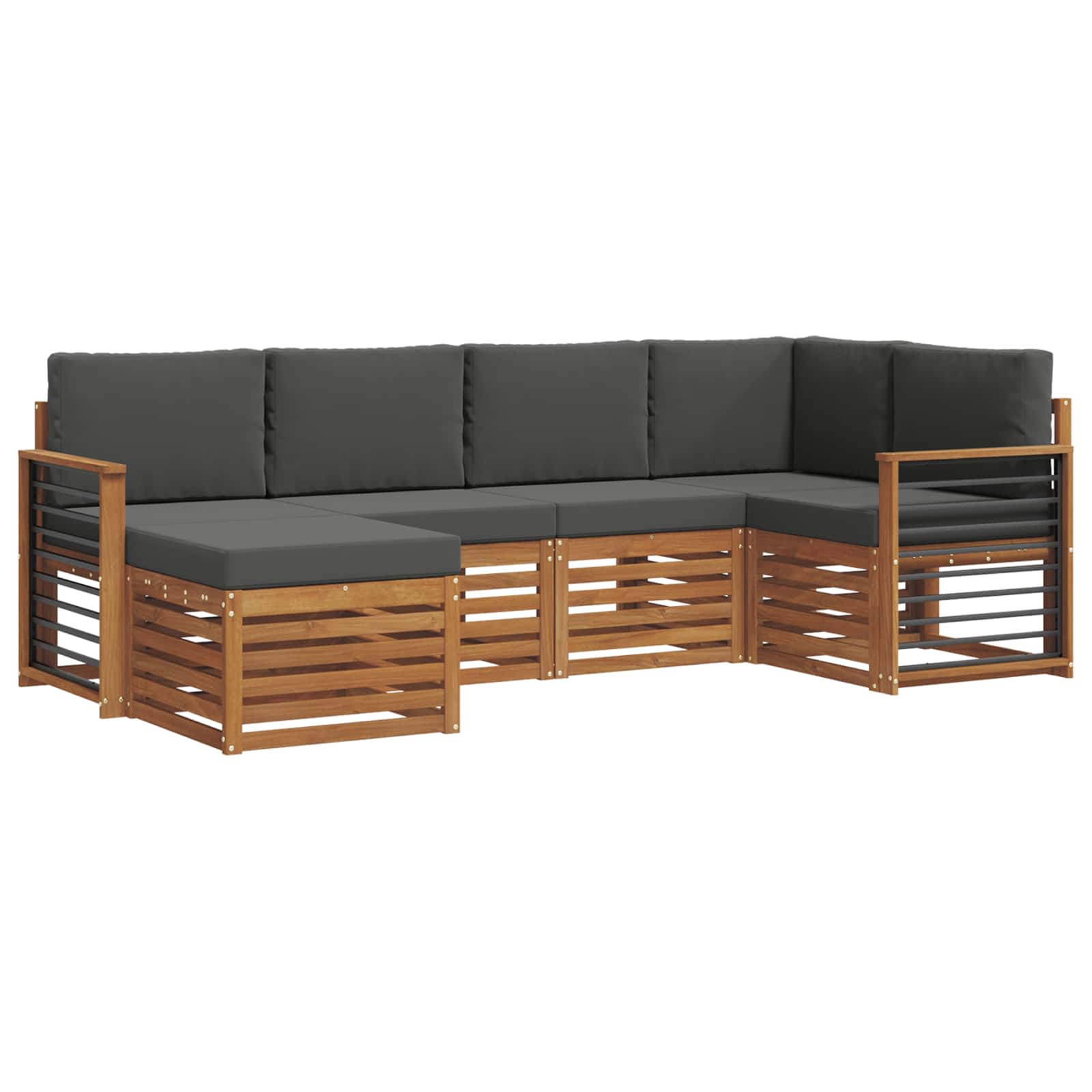 Hoekbank Set 6 pcs Natuurlijk en Antraciet Massief Acaciahout is nu te koop bij PeponiXL, paradijselijk wonen!