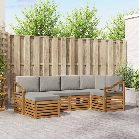 Hoekbank Set 6 pcs Natuurlijk en Lichtgrijs Massief Acaciahout is nu te koop bij PeponiXL, paradijselijk wonen!