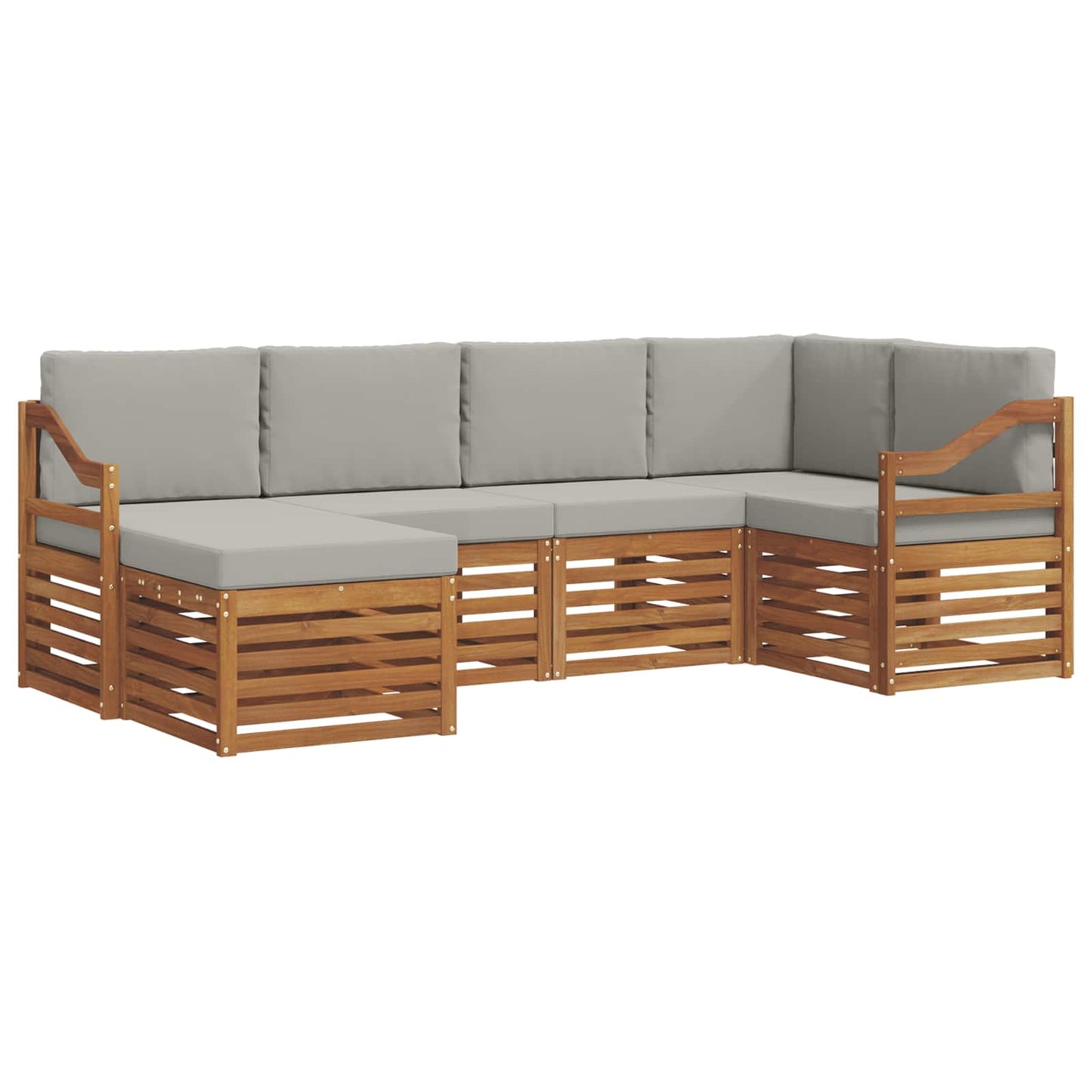Hoekbank Set 6 pcs Natuurlijk en Lichtgrijs Massief Acaciahout is nu te koop bij PeponiXL, paradijselijk wonen!