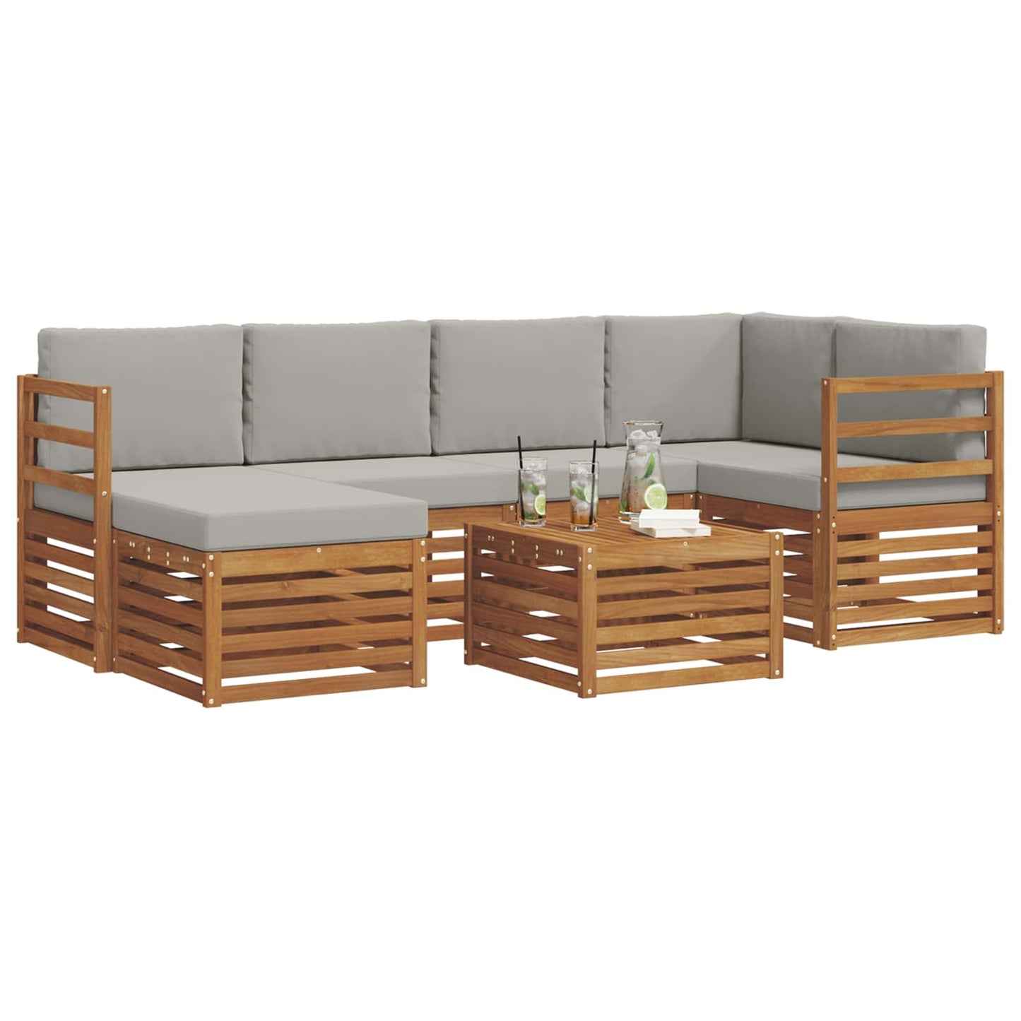 Hoekbank Set met kussen 7 pcs Natuurlijk en Lichtgrijs is nu te koop bij PeponiXL, paradijselijk wonen!