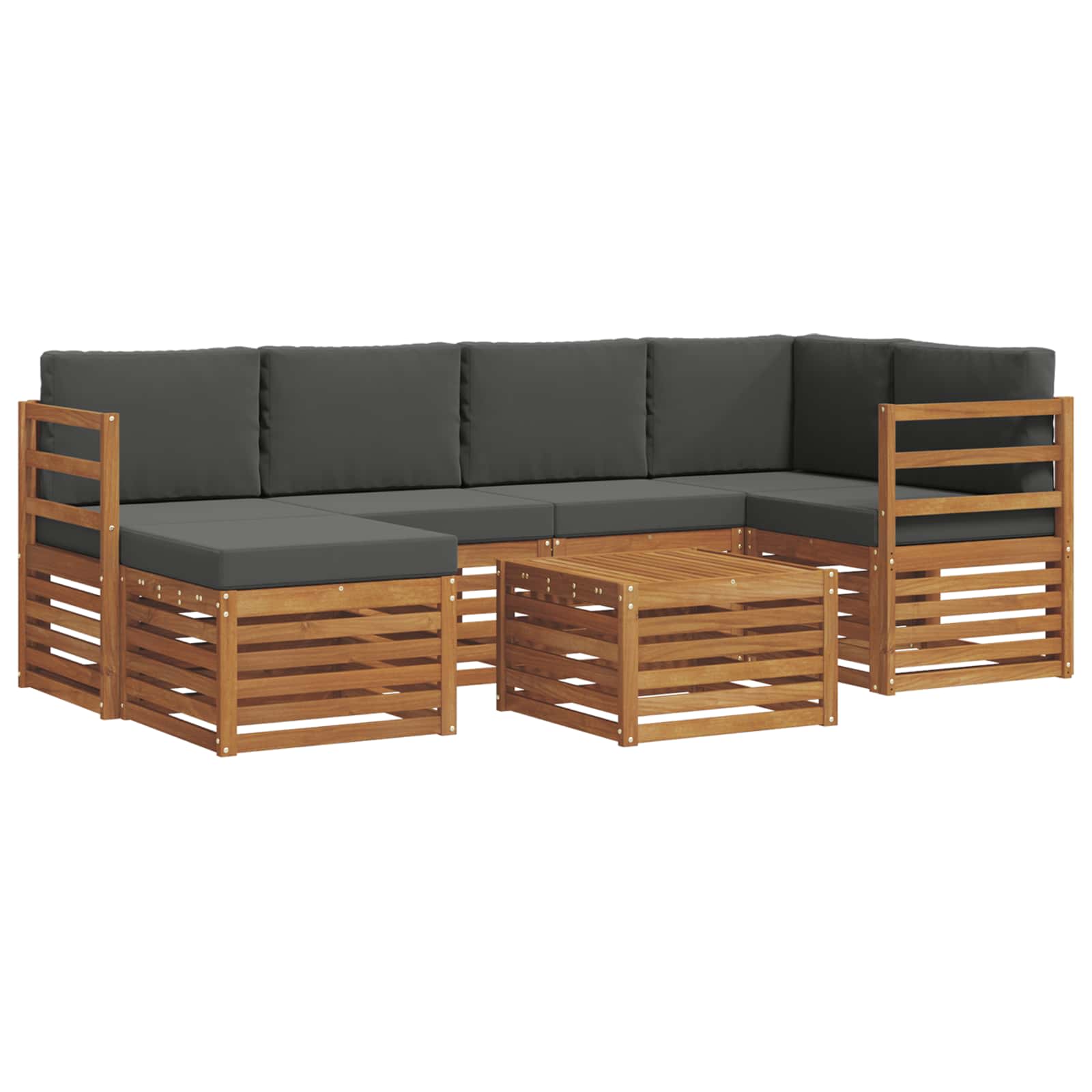 Hoekbank Set 7 pcs Natuurlijk en Antraciet Massief Acaciahout is nu te koop bij PeponiXL, paradijselijk wonen!