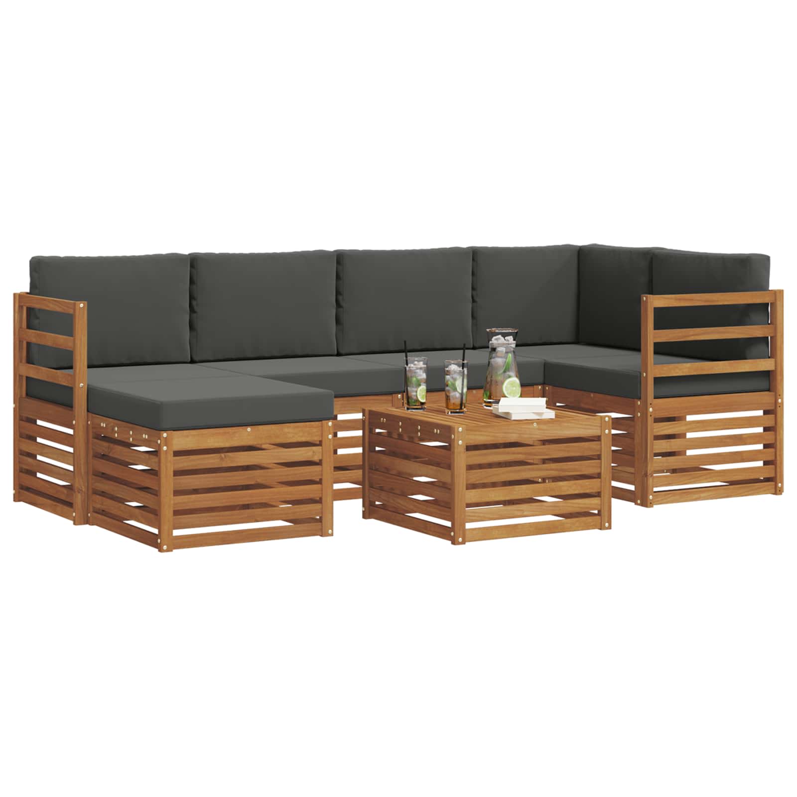 Hoekbank Set 7 pcs Natuurlijk en Antraciet Massief Acaciahout is nu te koop bij PeponiXL, paradijselijk wonen!