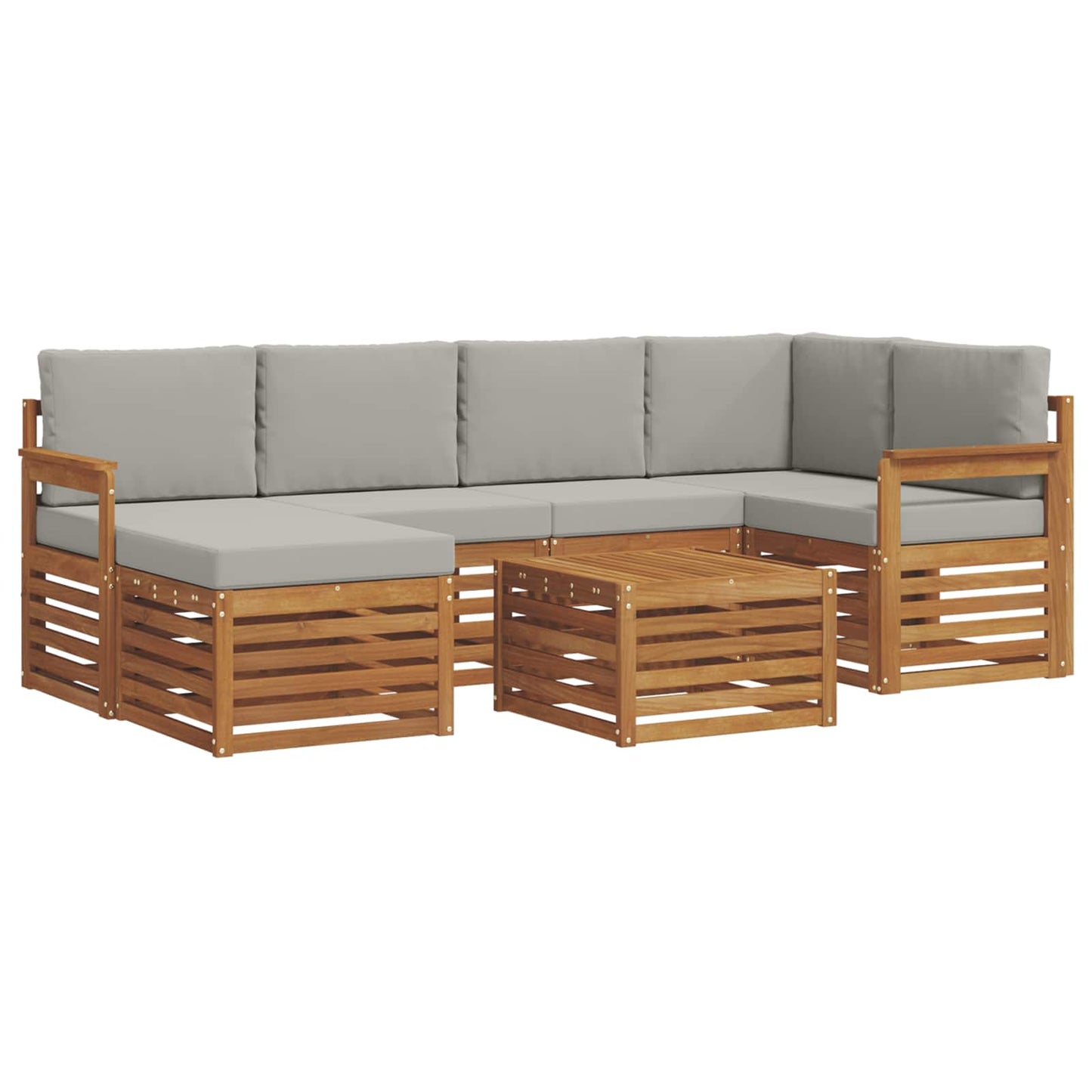 Hoekbank Set 7 pcs Natuurlijk en Lichtgrijs Massief Acaciahout is nu te koop bij PeponiXL, paradijselijk wonen!