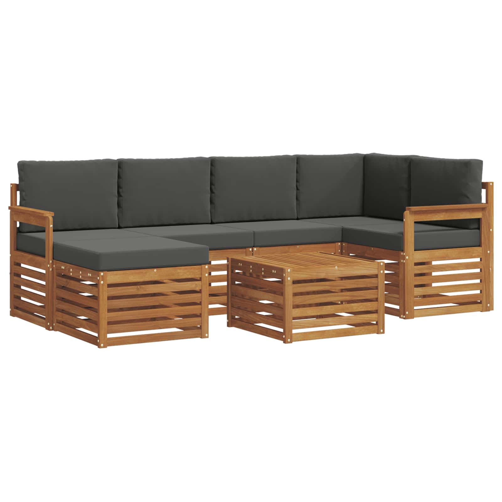 Hoekbank Set 7 pcs Natuurlijk en Antraciet Massief Acaciahout is nu te koop bij PeponiXL, paradijselijk wonen!
