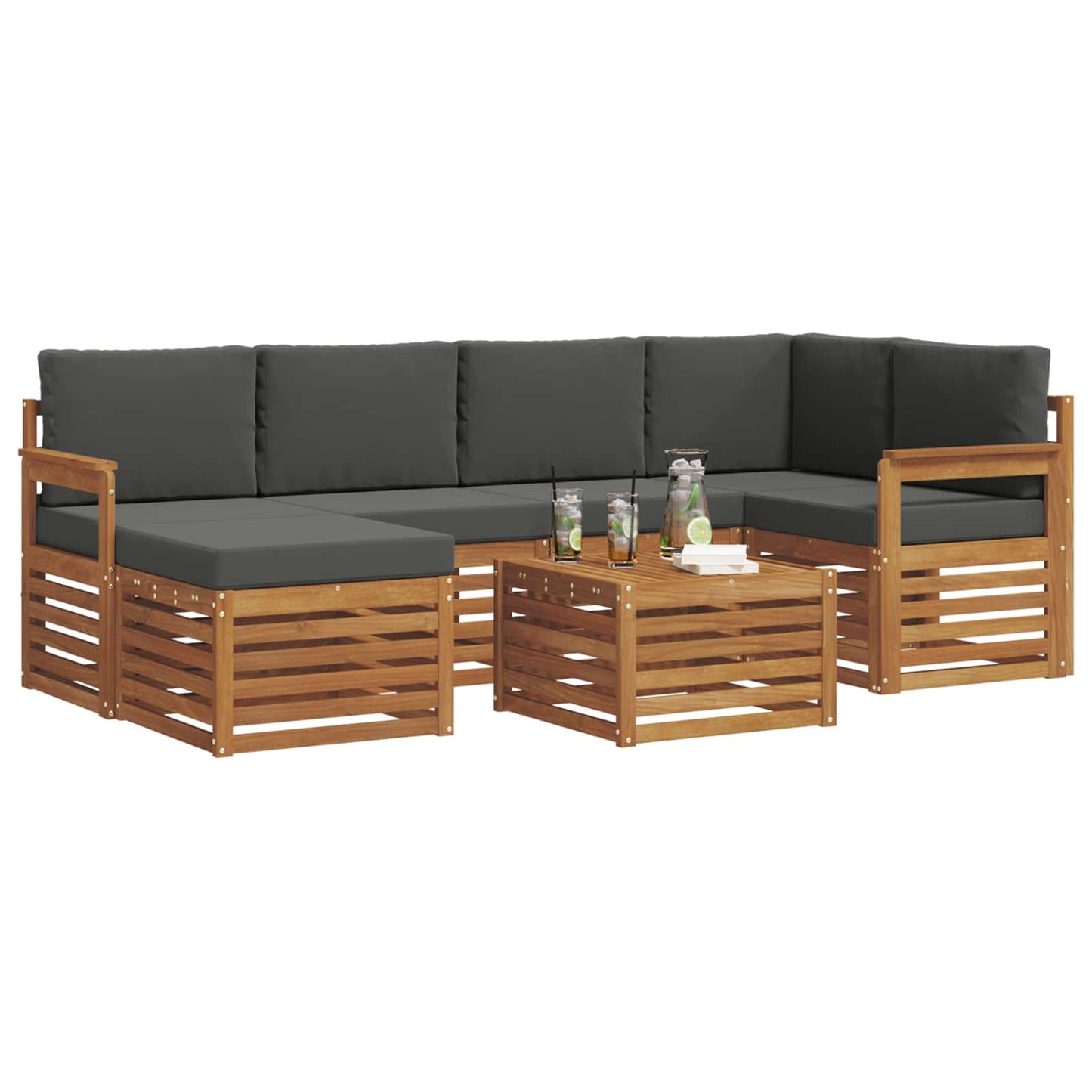 Hoekbank Set 7 pcs Natuurlijk en Antraciet Massief Acaciahout is nu te koop bij PeponiXL, paradijselijk wonen!