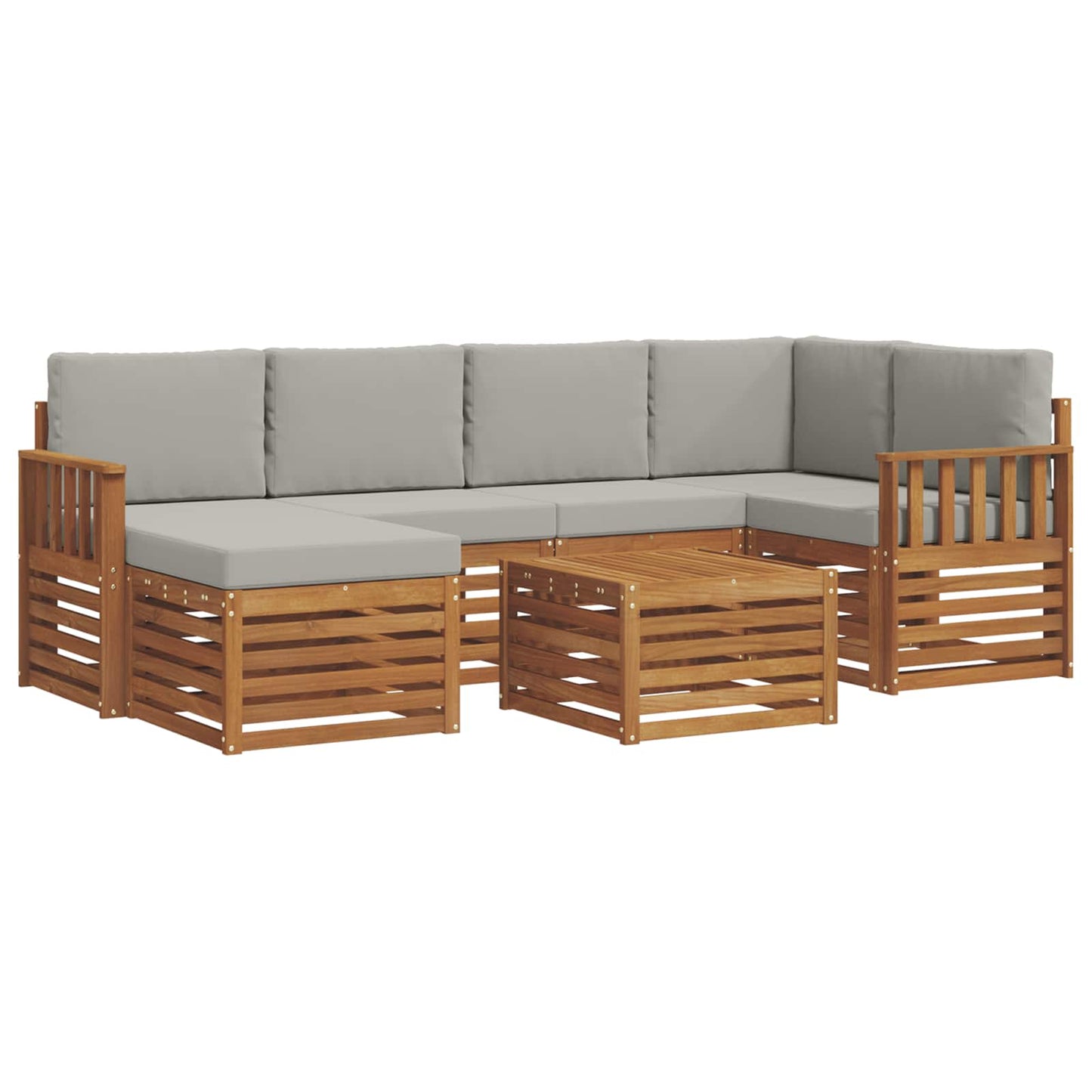 Hoekbank Set 7 pcs Natuurlijk en Lichtgrijs Massief Acaciahout is nu te koop bij PeponiXL, paradijselijk wonen!