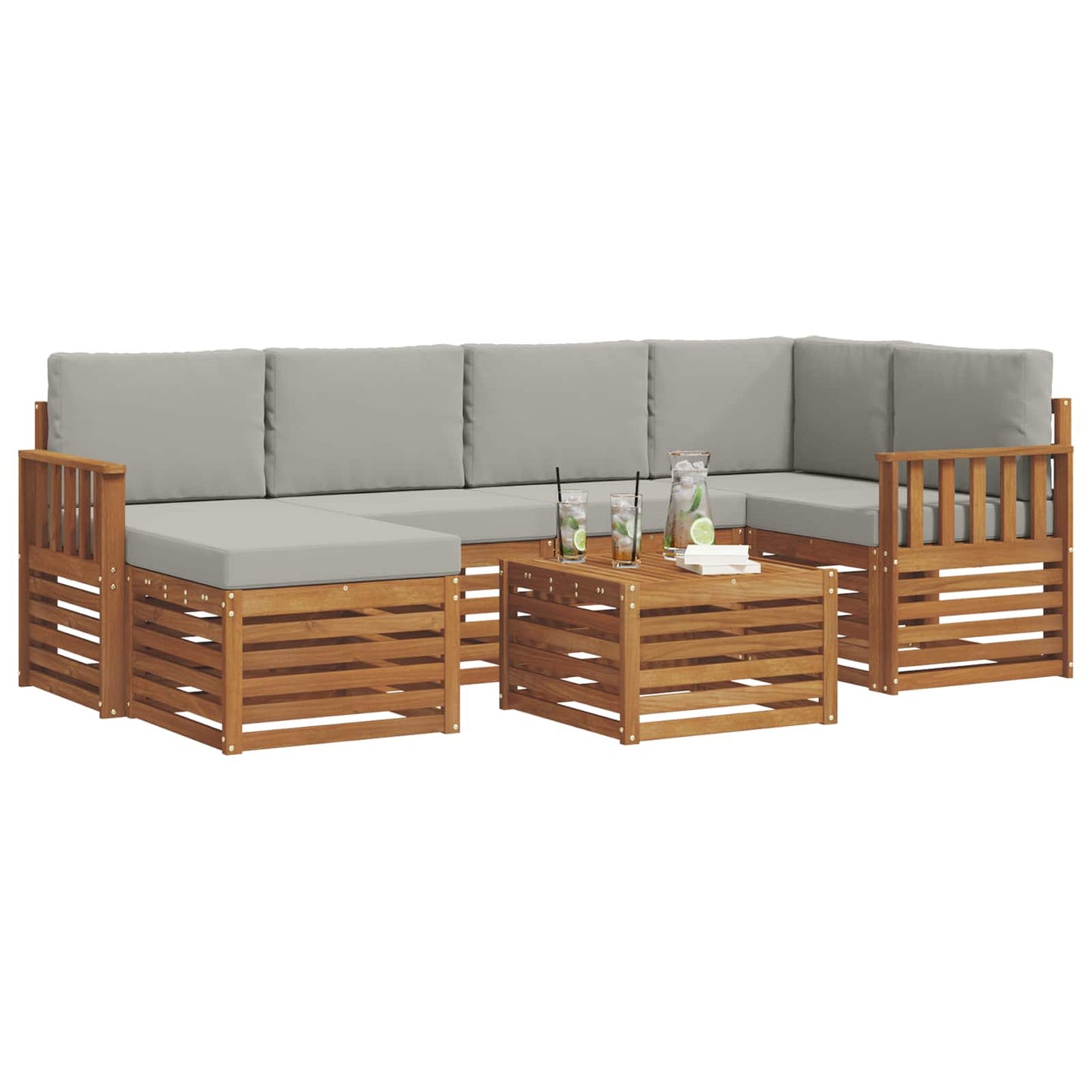 Hoekbank Set 7 pcs Natuurlijk en Lichtgrijs Massief Acaciahout is nu te koop bij PeponiXL, paradijselijk wonen!
