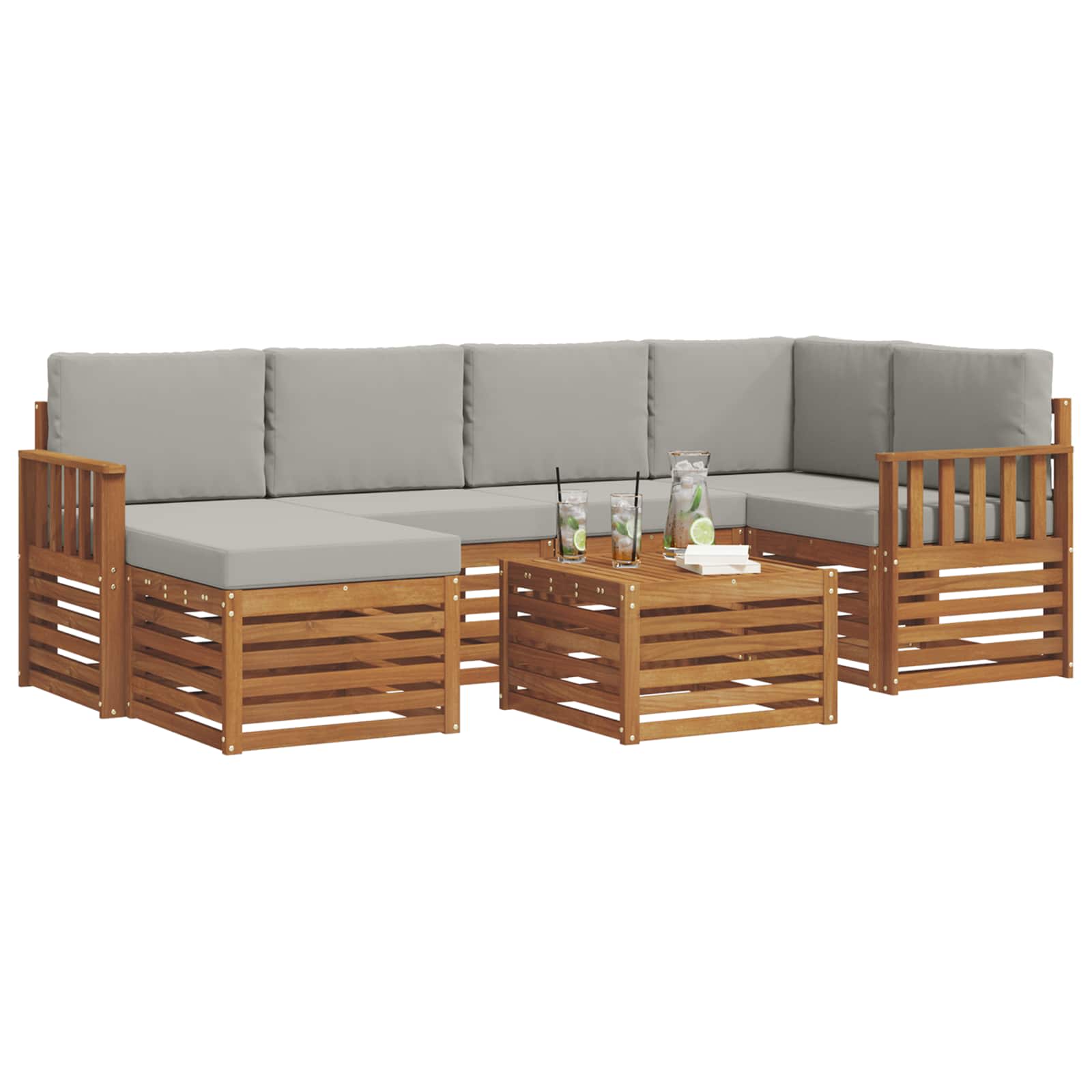 Hoekbank Set 7 pcs Natuurlijk en Lichtgrijs Massief Acaciahout is nu te koop bij PeponiXL, paradijselijk wonen!