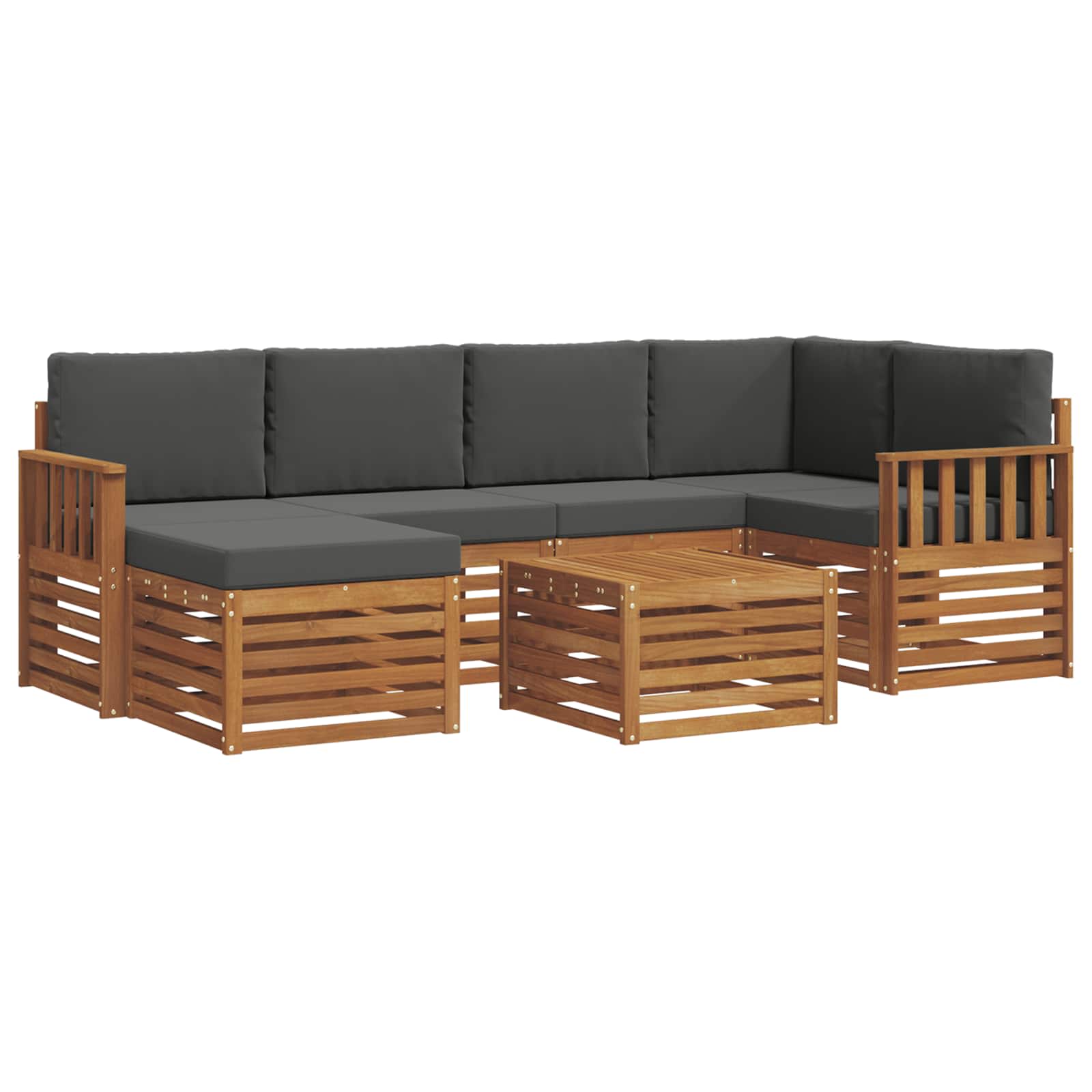 Hoekbank Set 7 pcs Natuurlijk en Antraciet Massief Acaciahout is nu te koop bij PeponiXL, paradijselijk wonen!