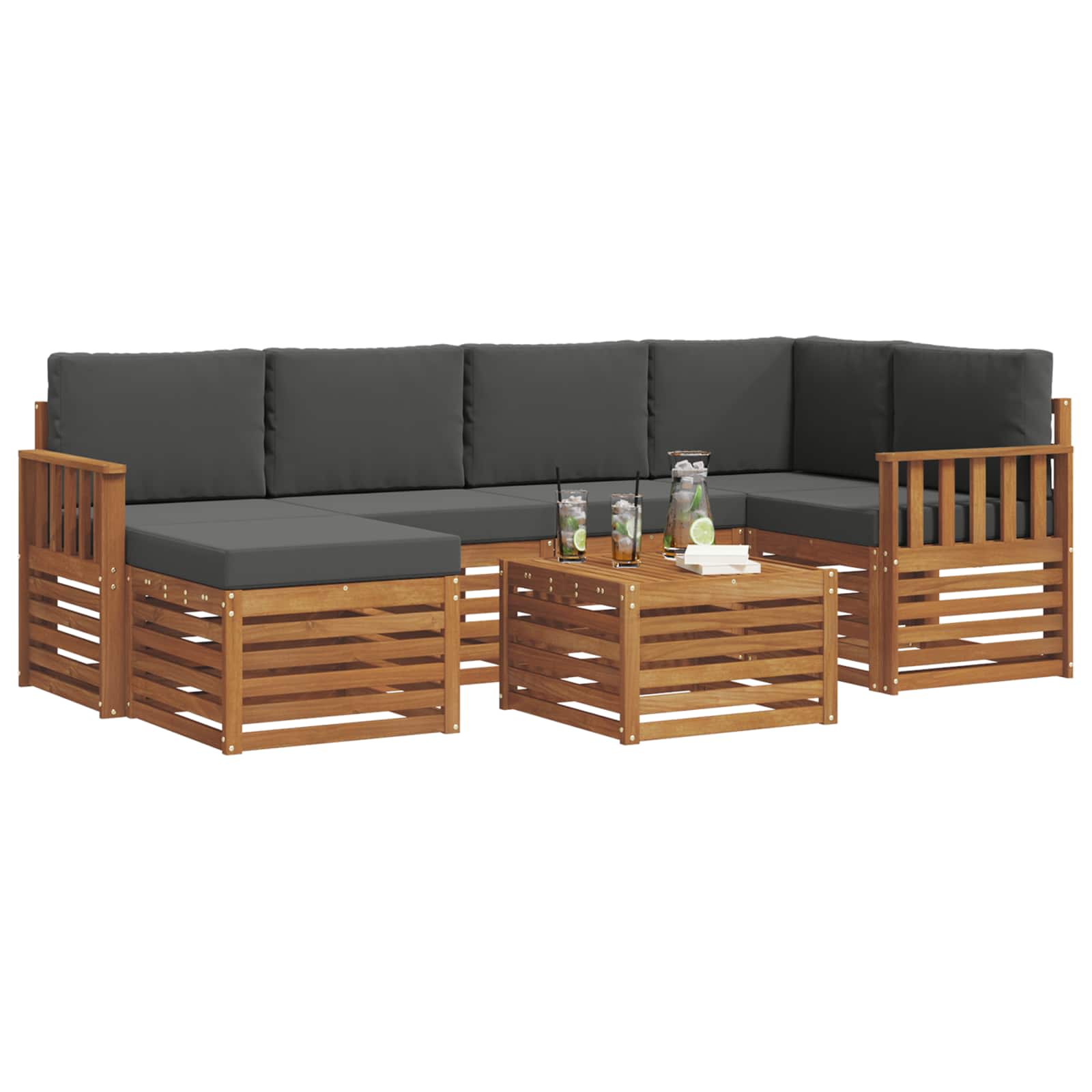 Hoekbank Set 7 pcs Natuurlijk en Antraciet Massief Acaciahout is nu te koop bij PeponiXL, paradijselijk wonen!