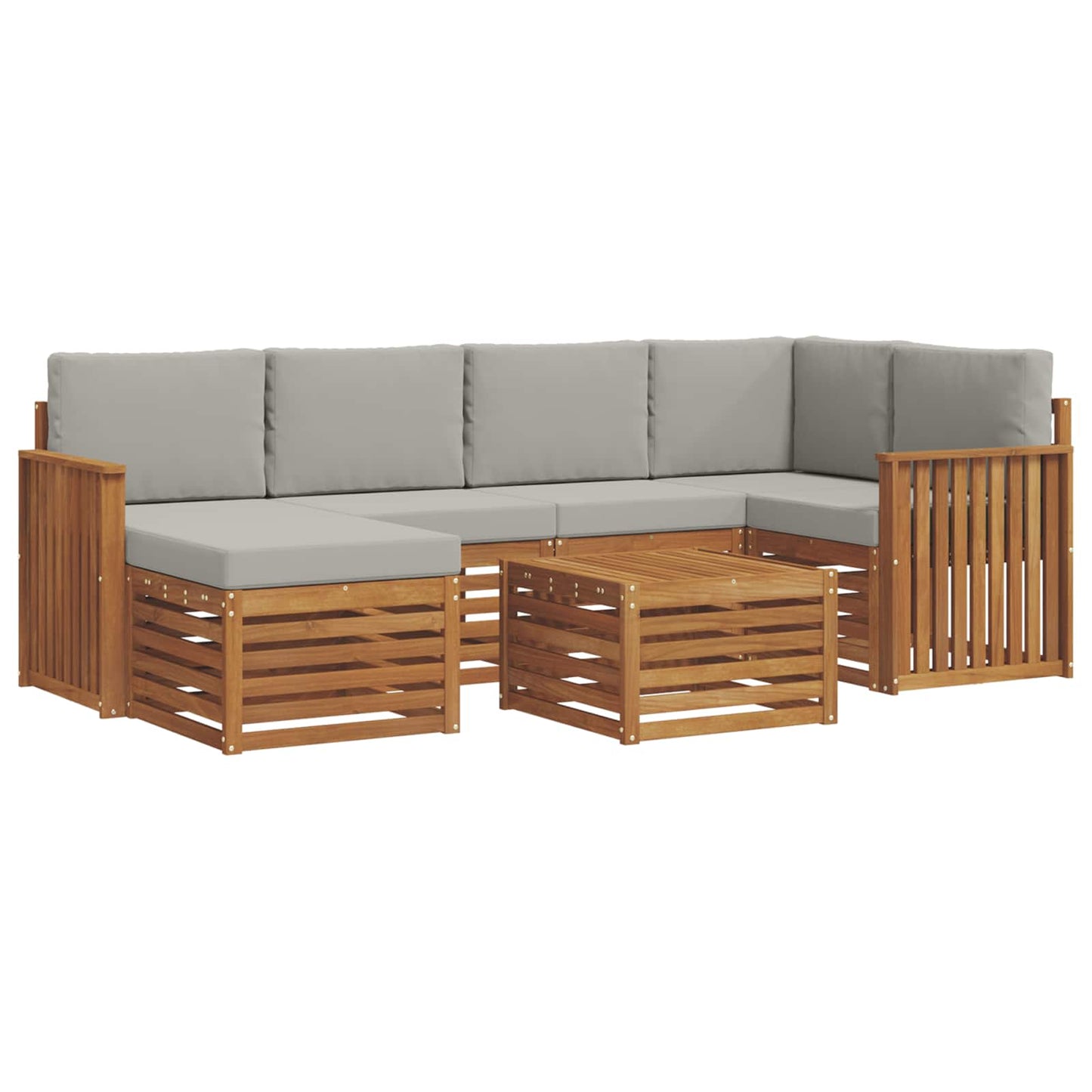 Hoekbank Set 7 pcs Natuurlijk en Lichtgrijs Massief Acaciahout is nu te koop bij PeponiXL, paradijselijk wonen!