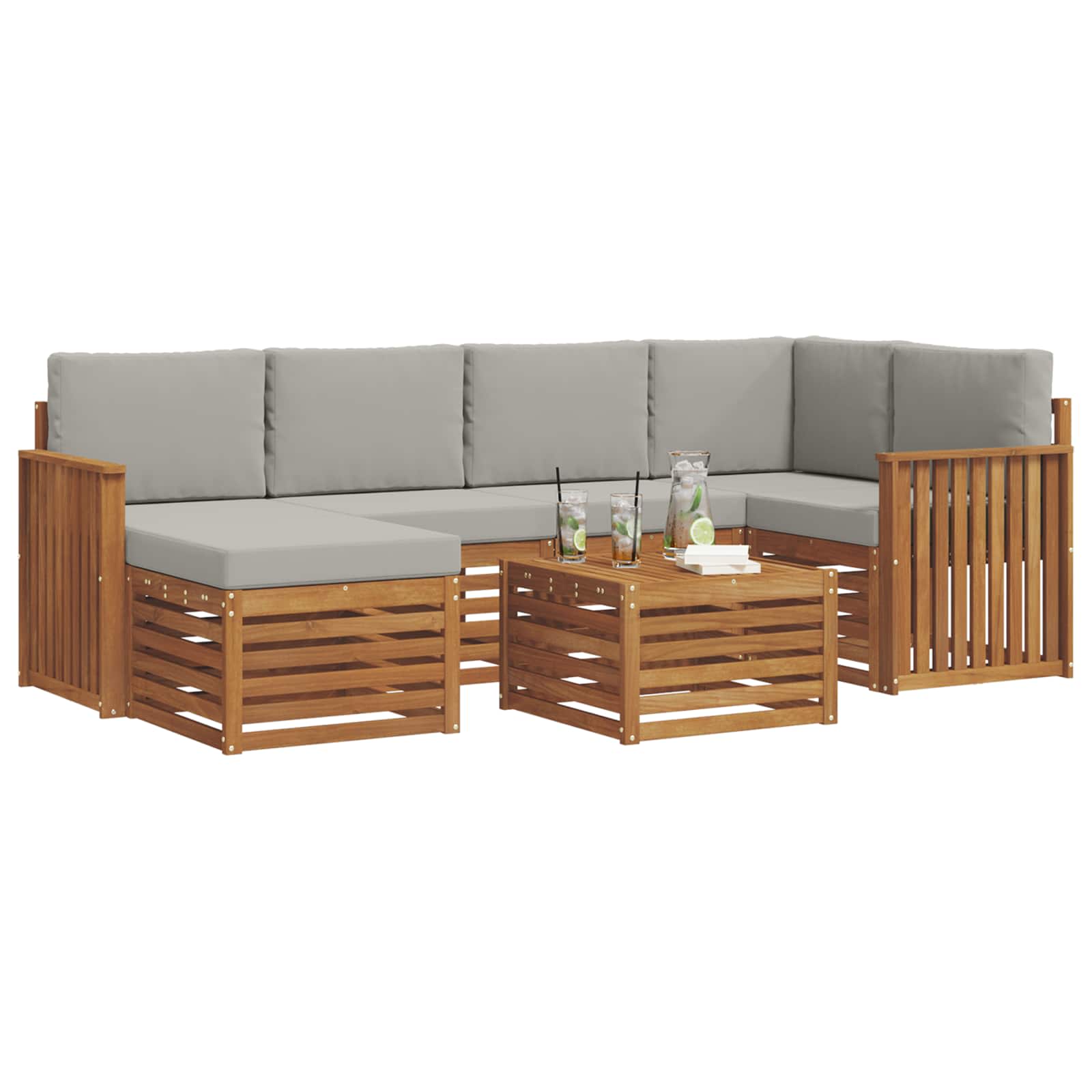 Hoekbank Set 7 pcs Natuurlijk en Lichtgrijs Massief Acaciahout is nu te koop bij PeponiXL, paradijselijk wonen!