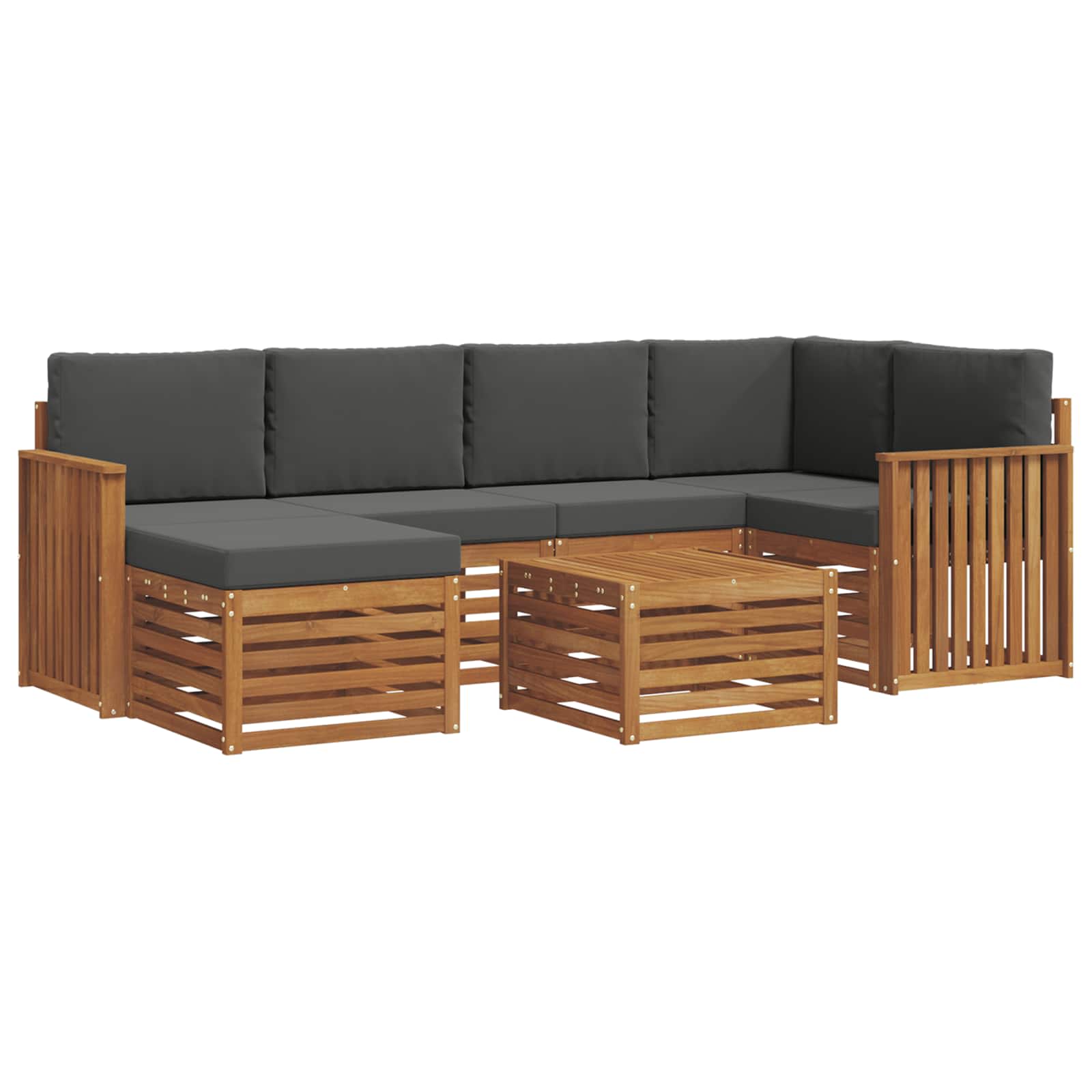 Hoekbank Set 7 pcs Natuurlijk en Antraciet Massief Acaciahout is nu te koop bij PeponiXL, paradijselijk wonen!
