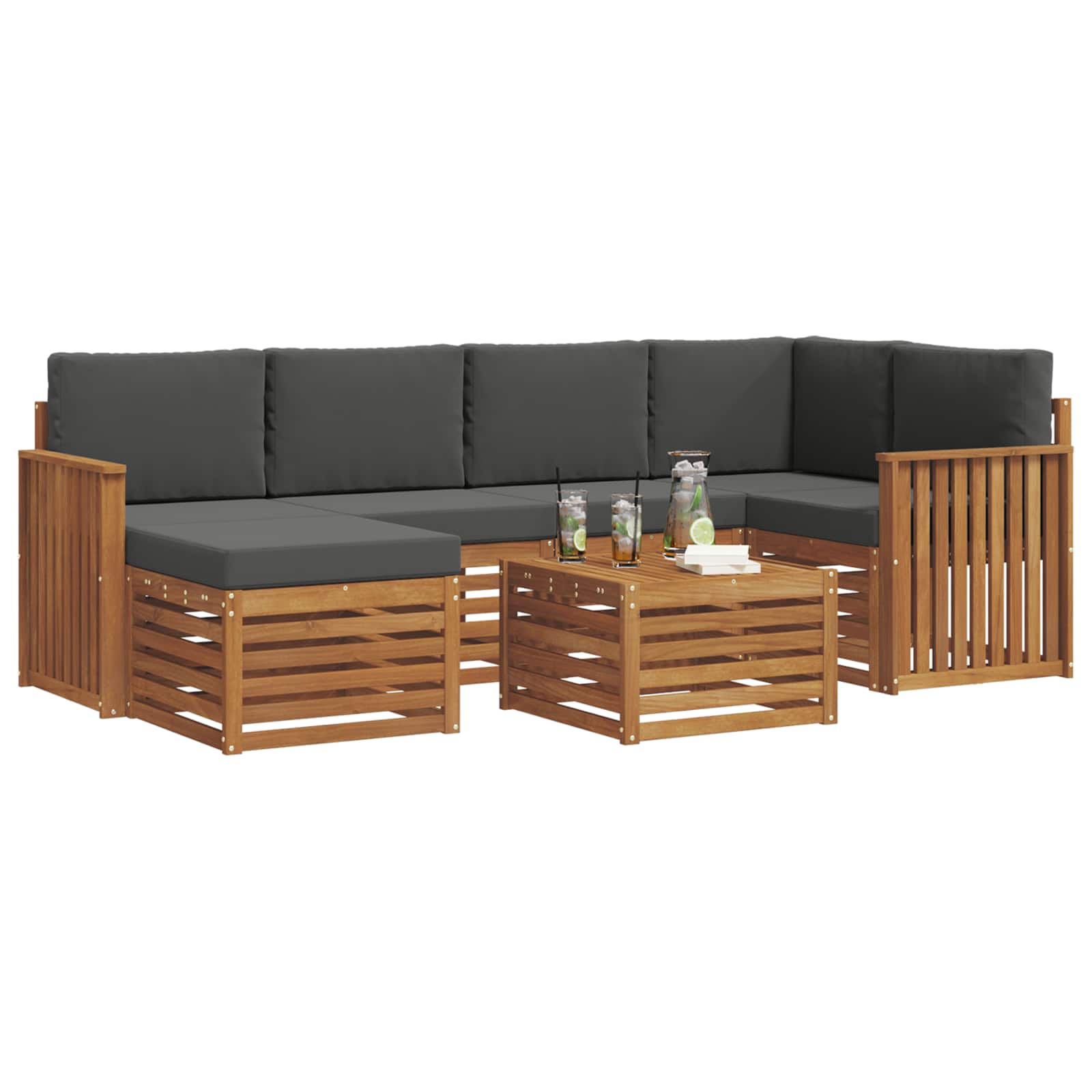 Hoekbank Set 7 pcs Natuurlijk en Antraciet Massief Acaciahout is nu te koop bij PeponiXL, paradijselijk wonen!