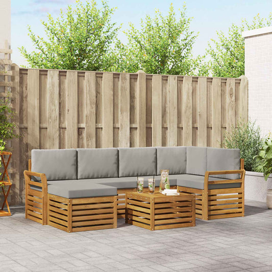 Hoekbank Set 7 pcs Natuurlijk en Lichtgrijs Massief Acaciahout is nu te koop bij PeponiXL, paradijselijk wonen!
