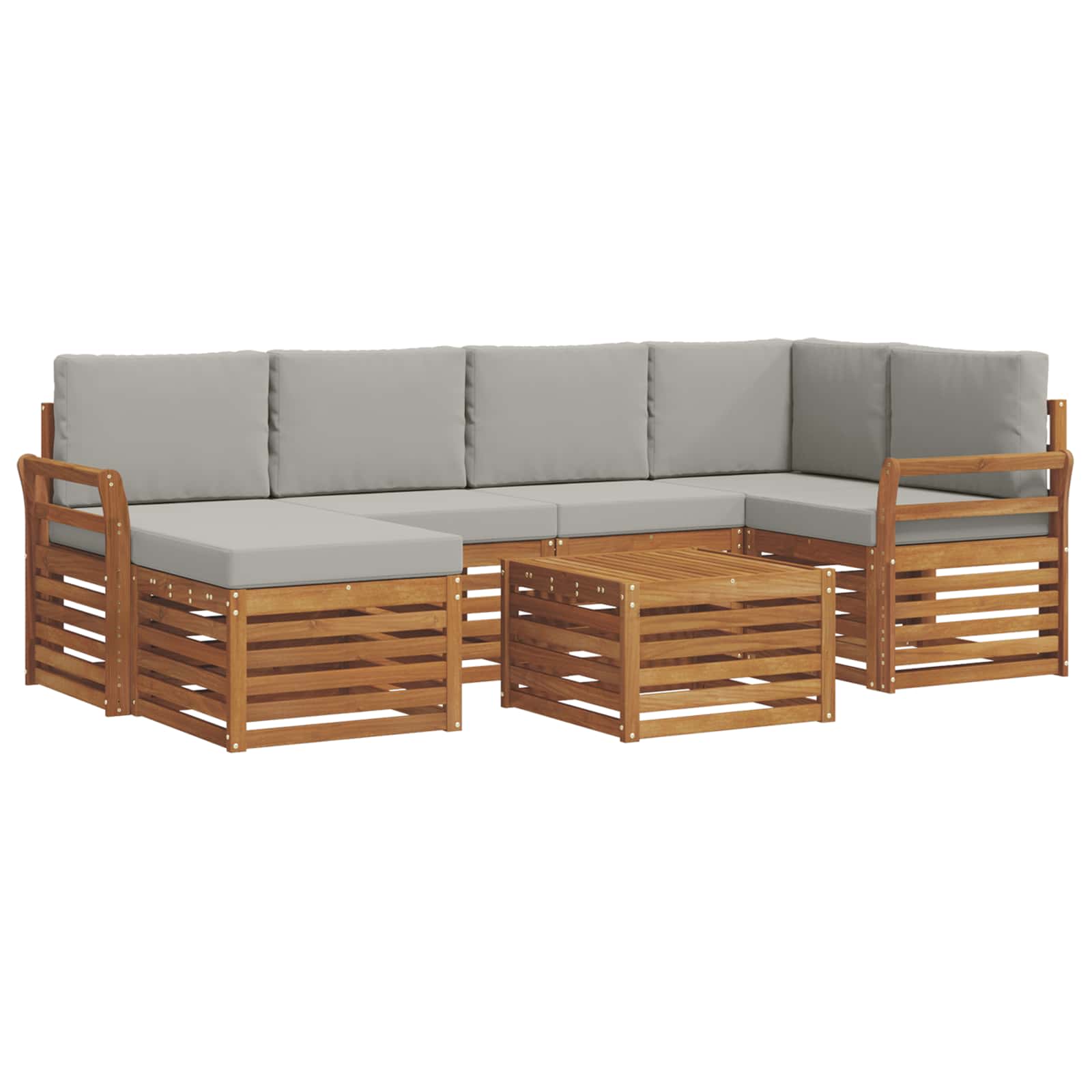 Hoekbank Set 7 pcs Natuurlijk en Lichtgrijs Massief Acaciahout is nu te koop bij PeponiXL, paradijselijk wonen!