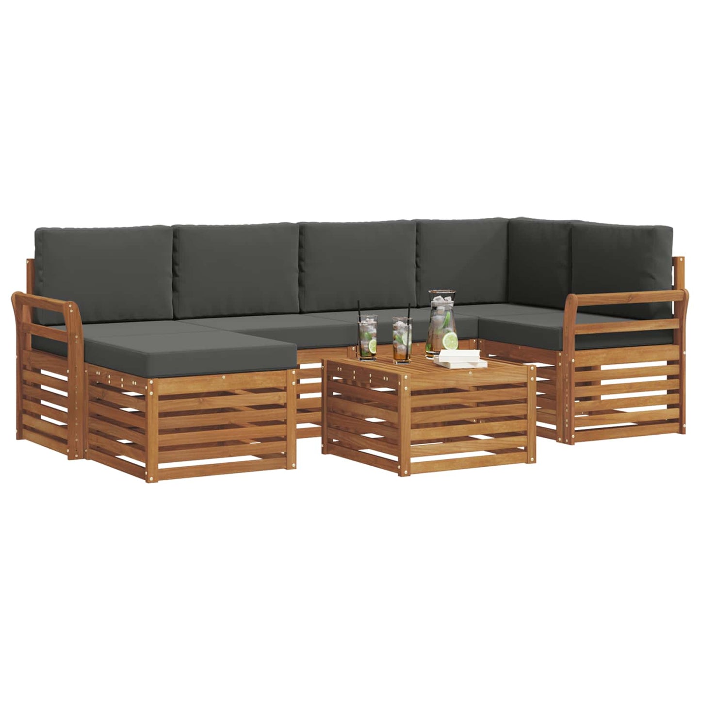 Hoekbank Set 7 pcs Natuurlijk en Antraciet Massief Acaciahout is nu te koop bij PeponiXL, paradijselijk wonen!
