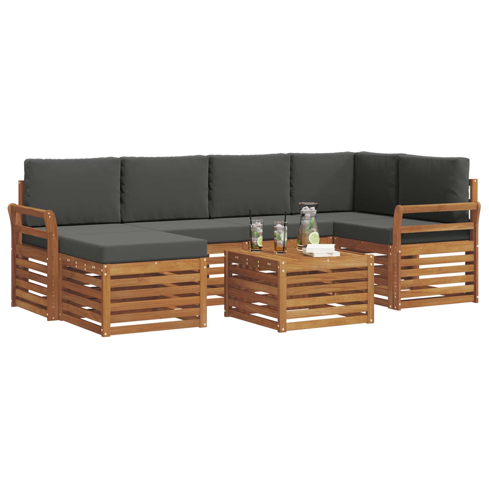 Hoekbank Set 7 pcs Natuurlijk en Antraciet Massief Acaciahout is nu te koop bij PeponiXL, paradijselijk wonen!