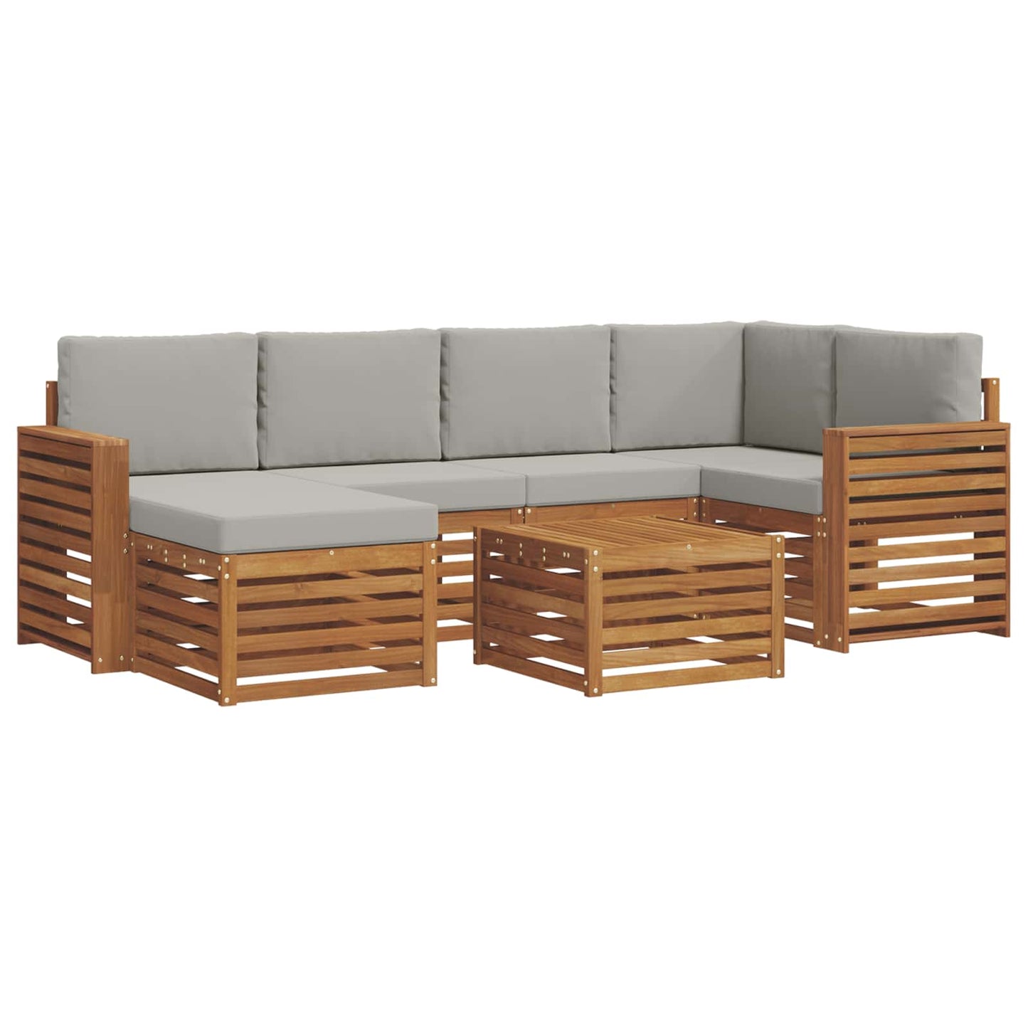 Hoekbank Set 7 pcs Natuurlijk en Lichtgrijs Massief Acaciahout is nu te koop bij PeponiXL, paradijselijk wonen!